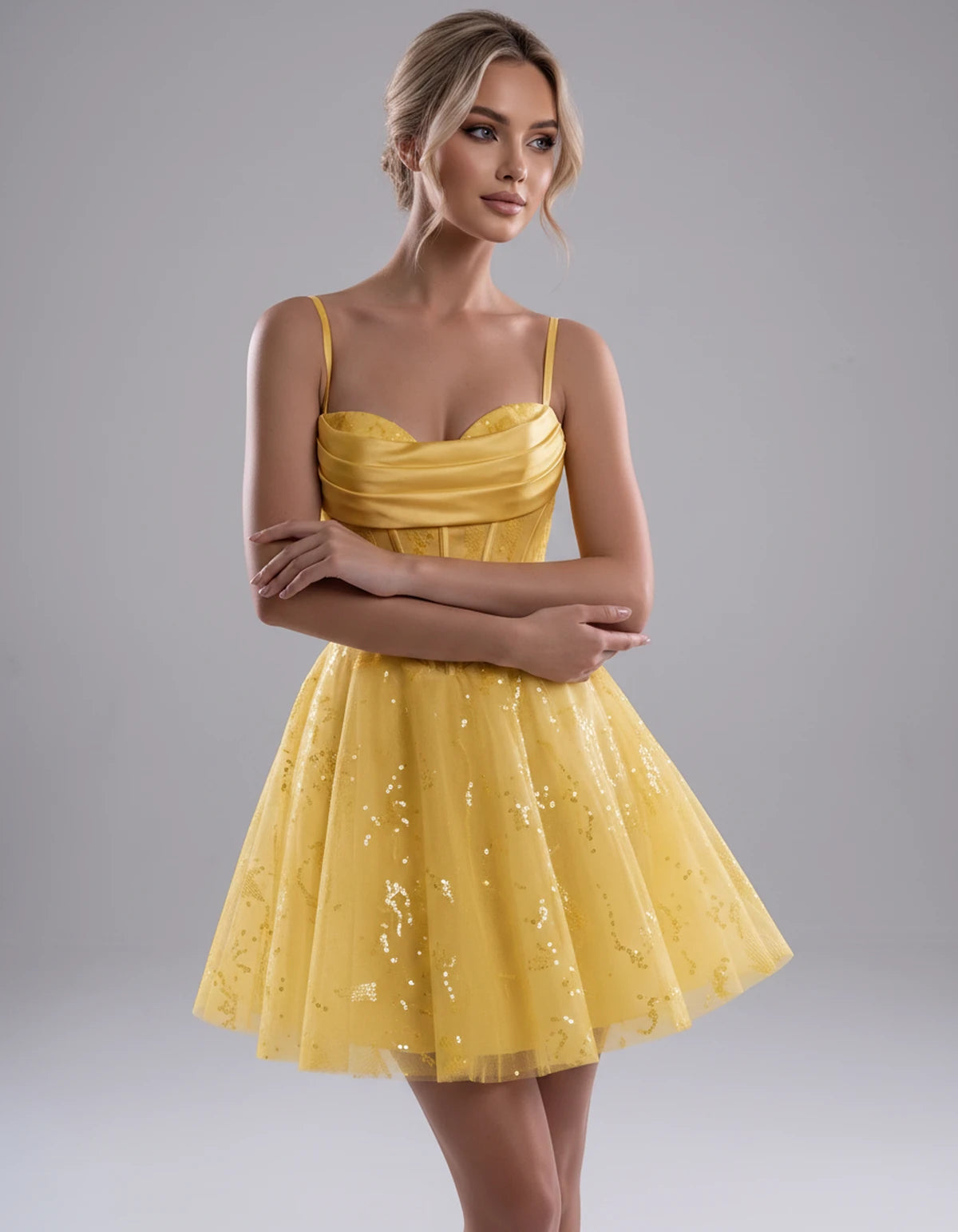 Loreley Mini Dress — Yellow | SKU: SD-42325-yellow-2,SD-42325-yellow-4,SD-42325-yellow-6,SD-42325-yellow-8,SD-42325-yellow-10,SD-42325-yellow-12,SD-42325-yellow-14,SD-42325-yellow-16,SD-42325-yellow-0,SD-42325-yellow-18 Plus,SD-42325-yellow-22 Plus,SD-42325-yellow-26 Plus