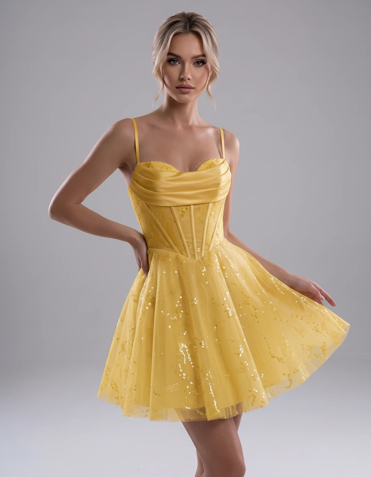 Loreley Mini Dress — Yellow | SKU: SD-42325-yellow-2,SD-42325-yellow-4,SD-42325-yellow-6,SD-42325-yellow-8,SD-42325-yellow-10,SD-42325-yellow-12,SD-42325-yellow-14,SD-42325-yellow-16,SD-42325-yellow-0,SD-42325-yellow-18 Plus,SD-42325-yellow-22 Plus,SD-42325-yellow-26 Plus