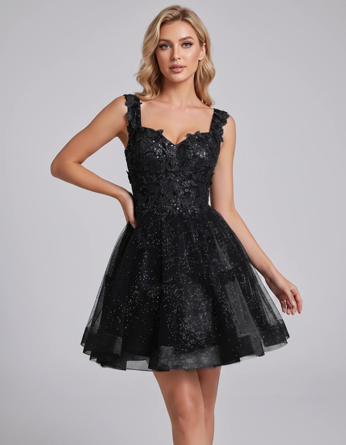 Maelys Mini Dress — Black | SKU: SD-60124-black-2,SD-60124-black-4,SD-60124-black-6,SD-60124-black-8,SD-60124-black-10,SD-60124-black-12,SD-60124-black-14,SD-60124-black-14W,SD-60124-black-16,SD-60124-black-16W,SD-60124-black-18W,SD-60124-black-20W