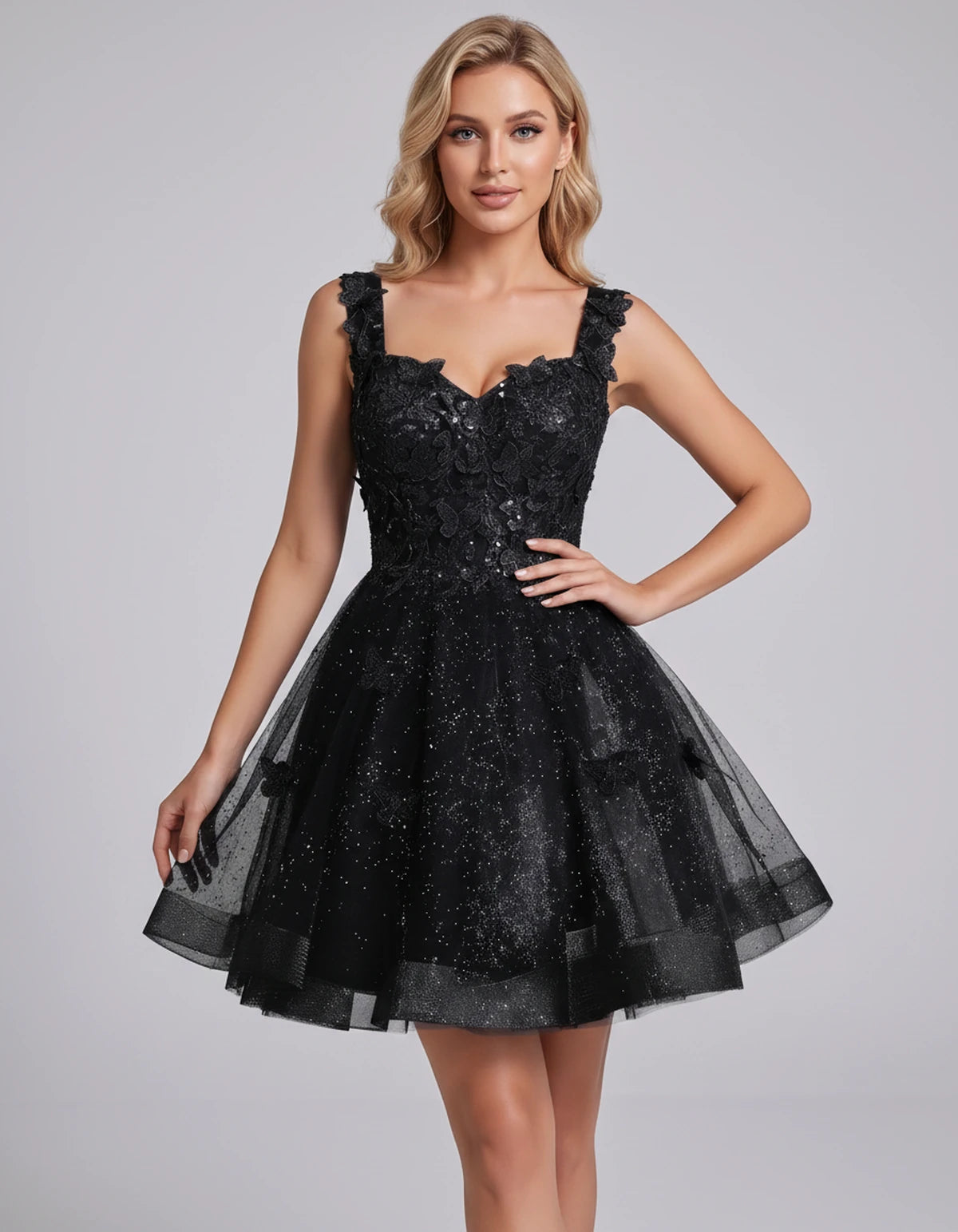 Maelys Mini Dress — Black | SKU: SD-60124-black-2,SD-60124-black-4,SD-60124-black-6,SD-60124-black-8,SD-60124-black-10,SD-60124-black-12,SD-60124-black-14,SD-60124-black-14W,SD-60124-black-16,SD-60124-black-16W,SD-60124-black-18W,SD-60124-black-20W