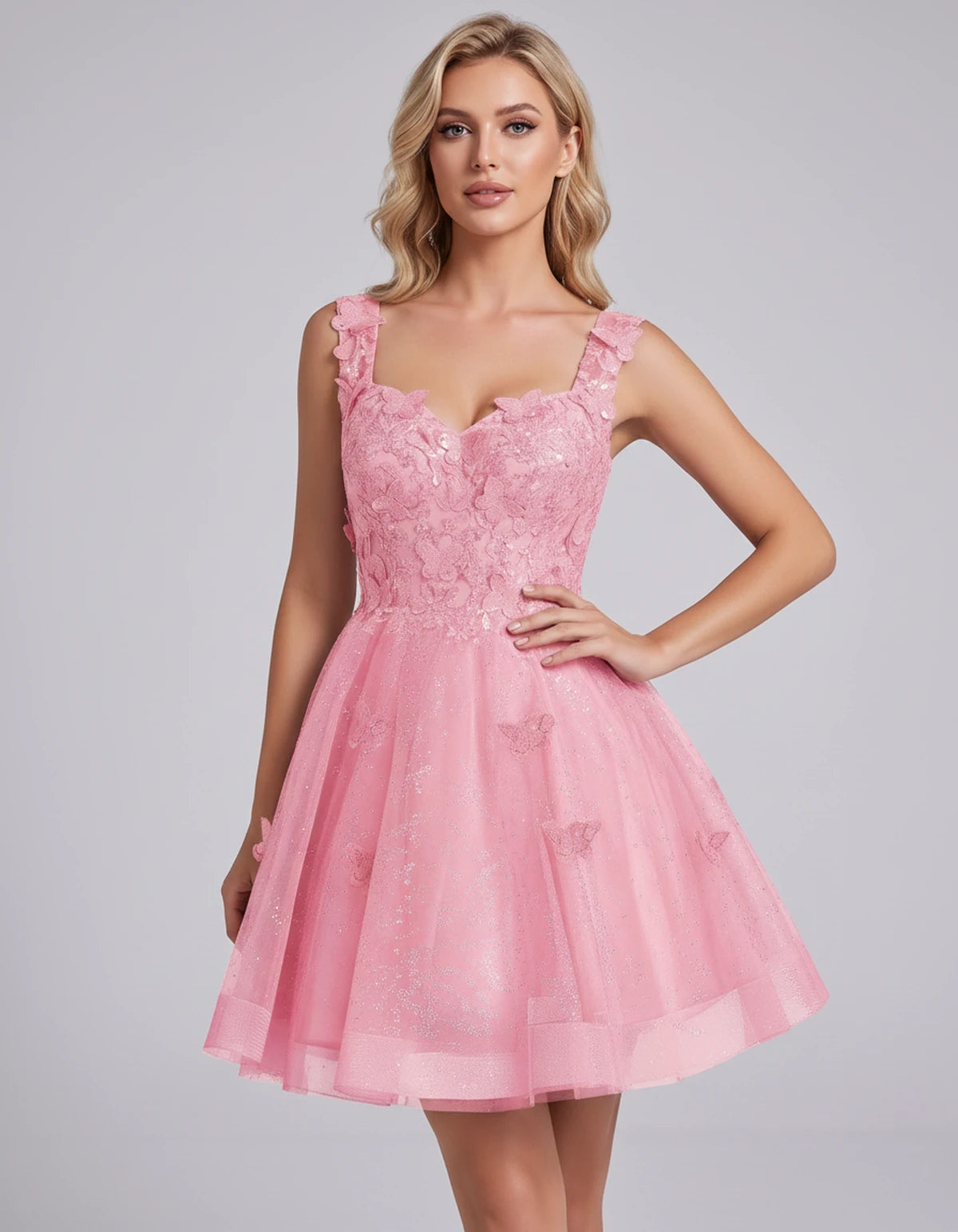 Maelys Mini Dress — Pink | SKU: SD-60124-pink-2,SD-60124-pink-4,SD-60124-pink-6,SD-60124-pink-8,SD-60124-pink-10,SD-60124-pink-12,SD-60124-pink-14,SD-60124-pink-14W,SD-60124-pink-16,SD-60124-pink-16W,SD-60124-pink-18W,SD-60124-pink-20W