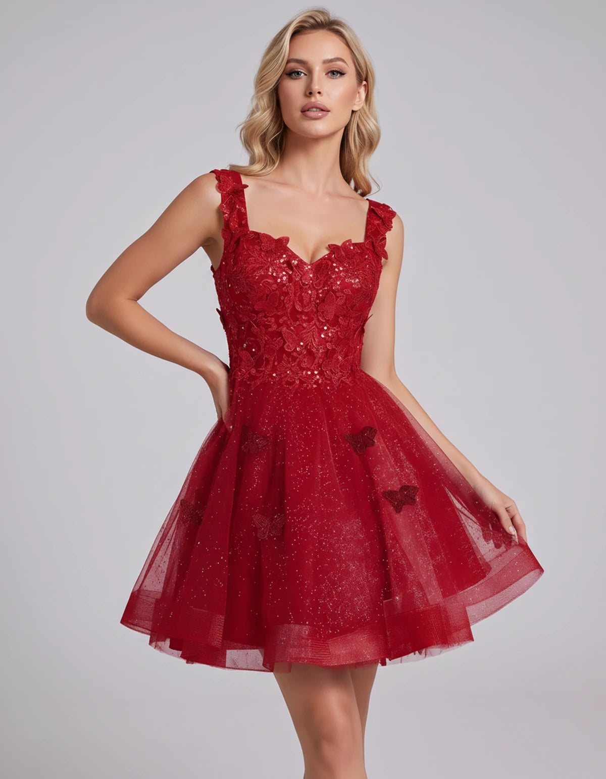 Maelys Mini Dress — Red | SKU: SD-60124-red-2,SD-60124-red-4,SD-60124-red-6,SD-60124-red-8,SD-60124-red-10,SD-60124-red-12,SD-60124-red-14,SD-60124-red-14W,SD-60124-red-16,SD-60124-red-16W,SD-60124-red-18W,SD-60124-red-20W