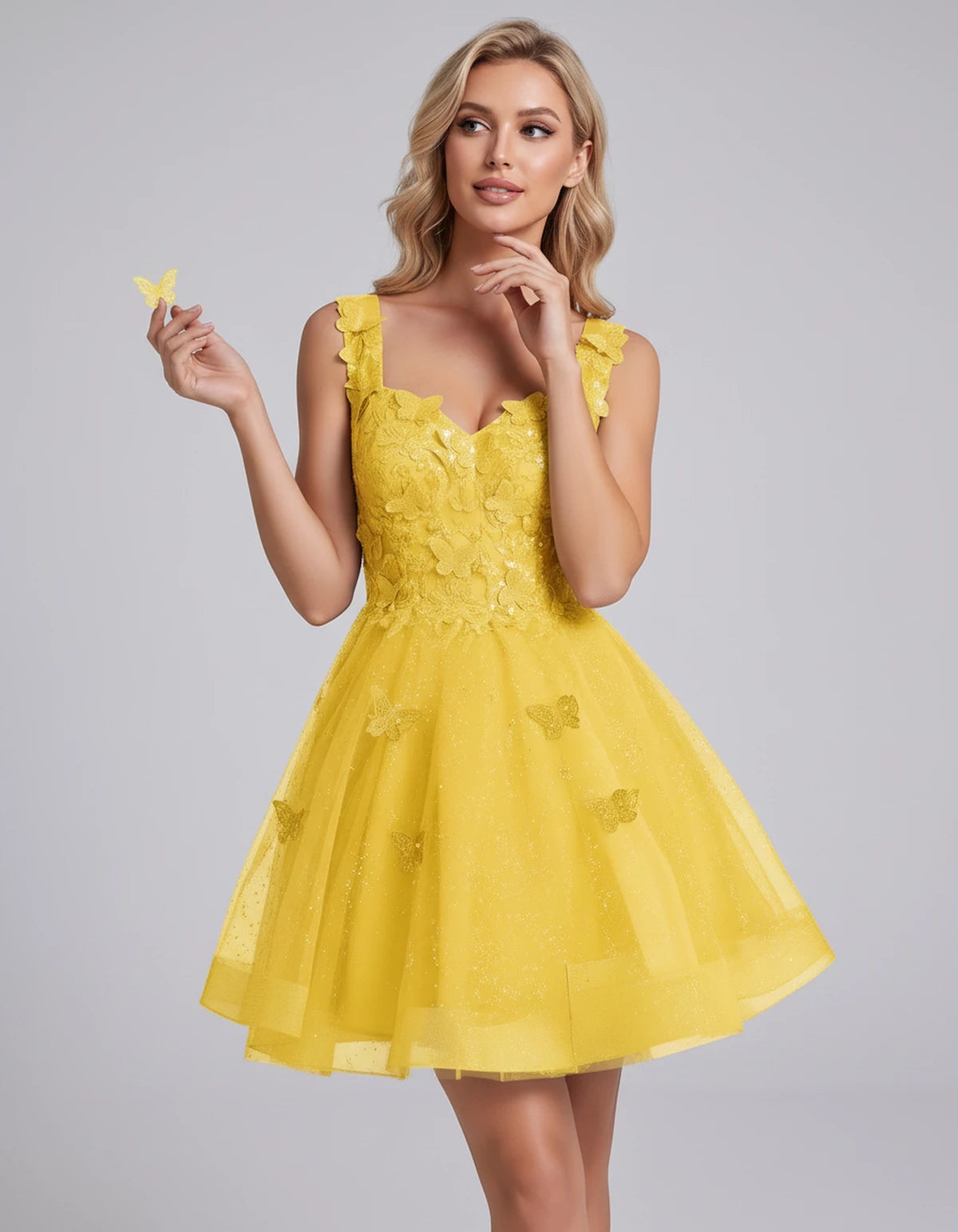 Maelys Mini Dress — Yellow | SKU: SD-60124-yellow-2,SD-60124-yellow-4,SD-60124-yellow-6,SD-60124-yellow-8,SD-60124-yellow-10,SD-60124-yellow-12,SD-60124-yellow-14,SD-60124-yellow-14W,SD-60124-yellow-16,SD-60124-yellow-16W,SD-60124-yellow-18W,SD-60124-yellow-20W