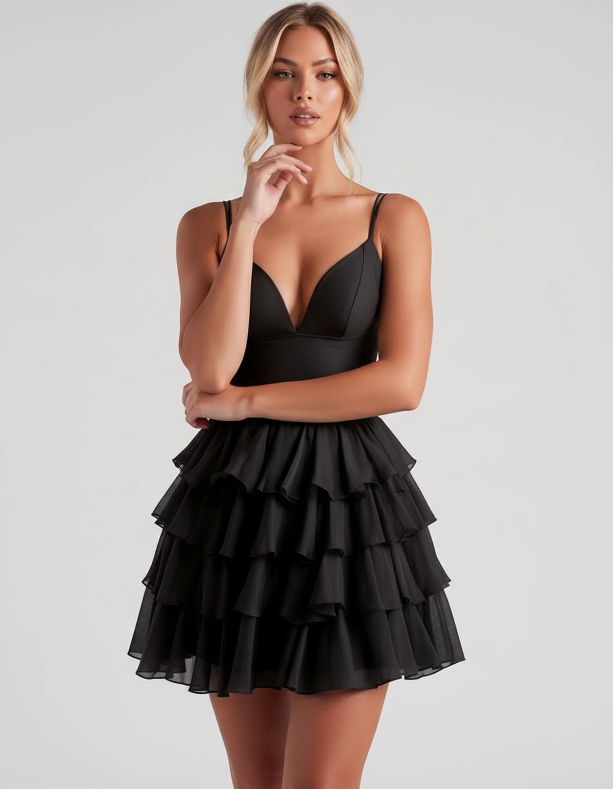 Mahonia Mini Dress — Black | SKU: SD-95044-black-2,SD-95044-black-4,SD-95044-black-6,SD-95044-black-8,SD-95044-black-10,SD-95044-black-12,SD-95044-black-14,SD-95044-black-16,SD-95044-black-16W,SD-95044-black-18W,SD-95044-black-20W,SD-95044-black-22W