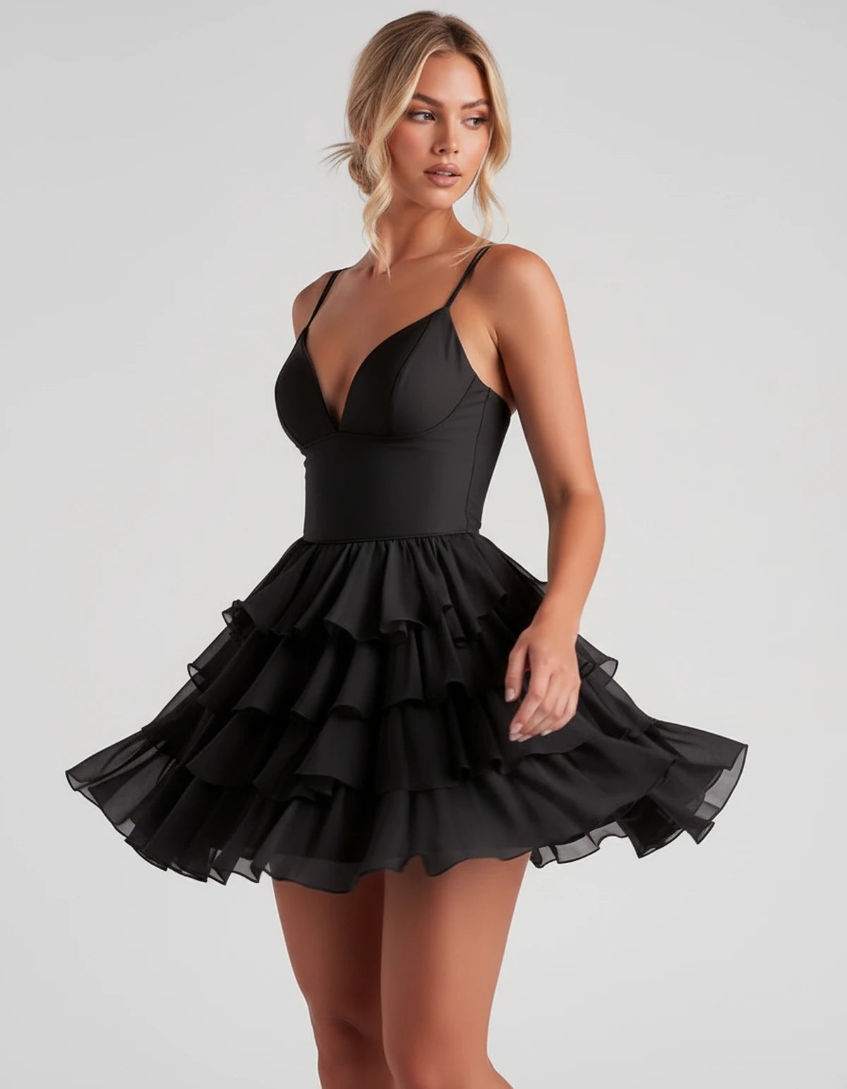 Mahonia Mini Dress — Black | SKU: SD-95044-black-2,SD-95044-black-4,SD-95044-black-6,SD-95044-black-8,SD-95044-black-10,SD-95044-black-12,SD-95044-black-14,SD-95044-black-16,SD-95044-black-16W,SD-95044-black-18W,SD-95044-black-20W,SD-95044-black-22W