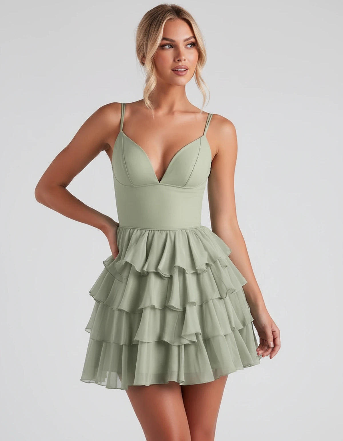 Mahonia Mini Dress — Dusty Sage | SKU: SD-95044-dustysage-2,SD-95044-dustysage-4,SD-95044-dustysage-6,SD-95044-dustysage-8,SD-95044-dustysage-10,SD-95044-dustysage-12,SD-95044-dustysage-14,SD-95044-dustysage-16,SD-95044-dustysage-16W,SD-95044-dustysage-18W,SD-95044-dustysage-20W,SD-95044-dustysage-22W