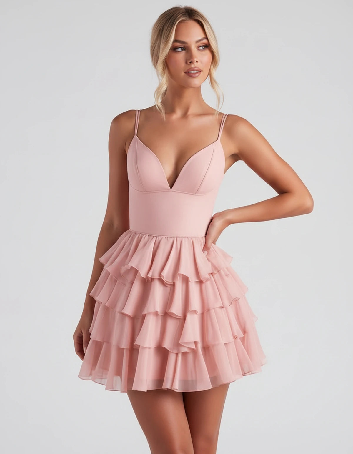 Mahonia Mini Dress — Pink | SKU: SD-95044-pink-2,SD-95044-pink-4,SD-95044-pink-6,SD-95044-pink-8,SD-95044-pink-10,SD-95044-pink-12,SD-95044-pink-14,SD-95044-pink-16,SD-95044-pink-16W,SD-95044-pink-18W,SD-95044-pink-20W,SD-95044-pink-22W