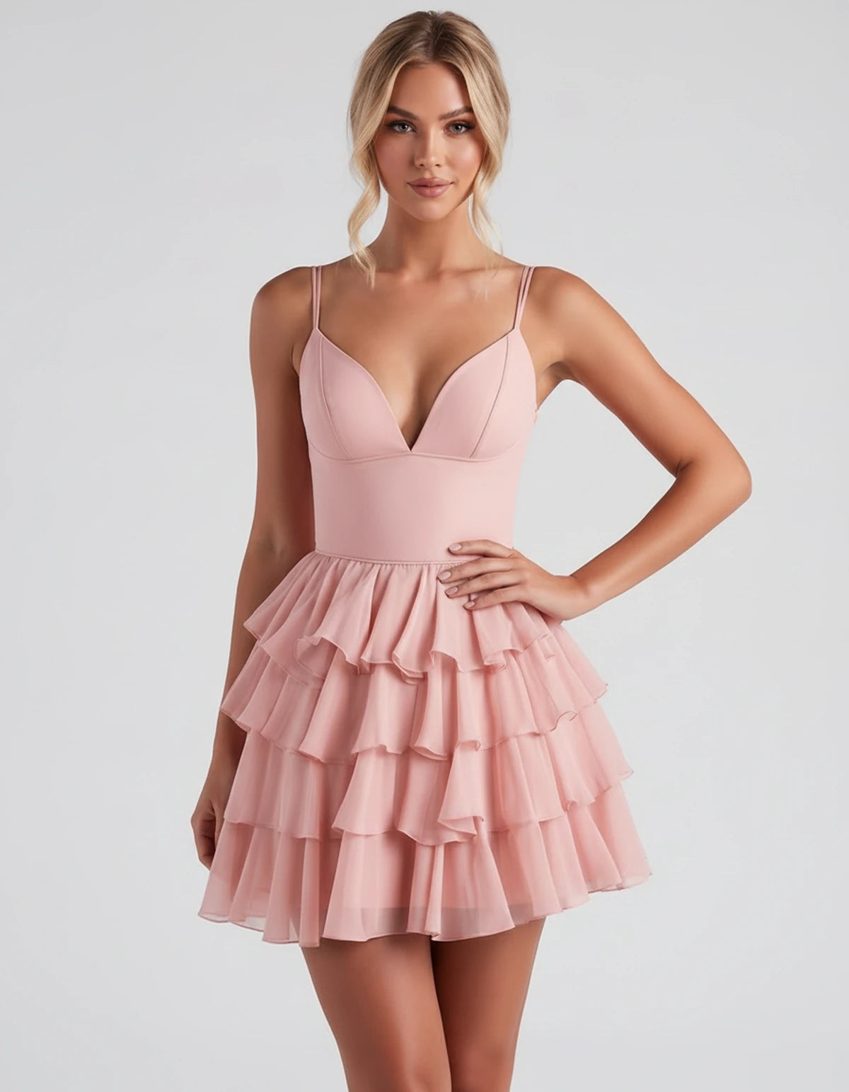 Mahonia Mini Dress — Pink | SKU: SD-95044-pink-2,SD-95044-pink-4,SD-95044-pink-6,SD-95044-pink-8,SD-95044-pink-10,SD-95044-pink-12,SD-95044-pink-14,SD-95044-pink-16,SD-95044-pink-16W,SD-95044-pink-18W,SD-95044-pink-20W,SD-95044-pink-22W