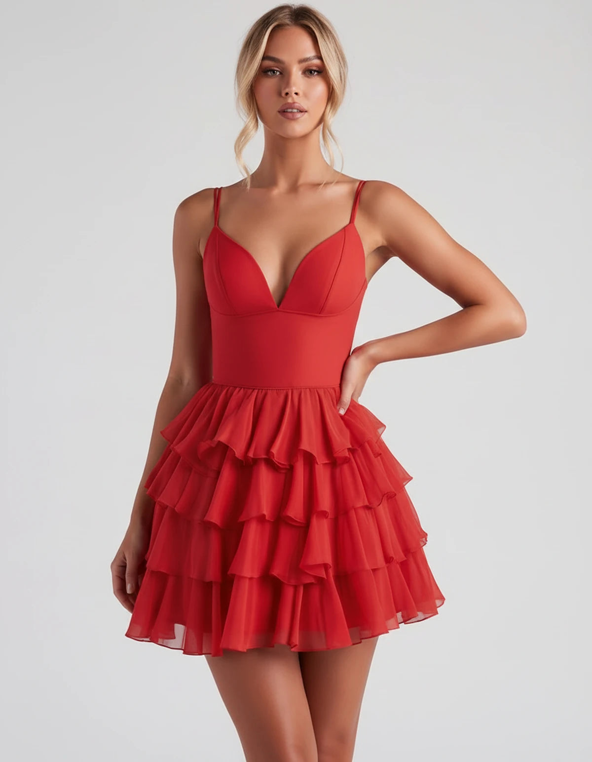 Mahonia Mini Dress — Red | SKU: SD-95044-red-2,SD-95044-red-4,SD-95044-red-6,SD-95044-red-8,SD-95044-red-10,SD-95044-red-12,SD-95044-red-14,SD-95044-red-16,SD-95044-red-16W,SD-95044-red-18W,SD-95044-red-20W,SD-95044-red-22W