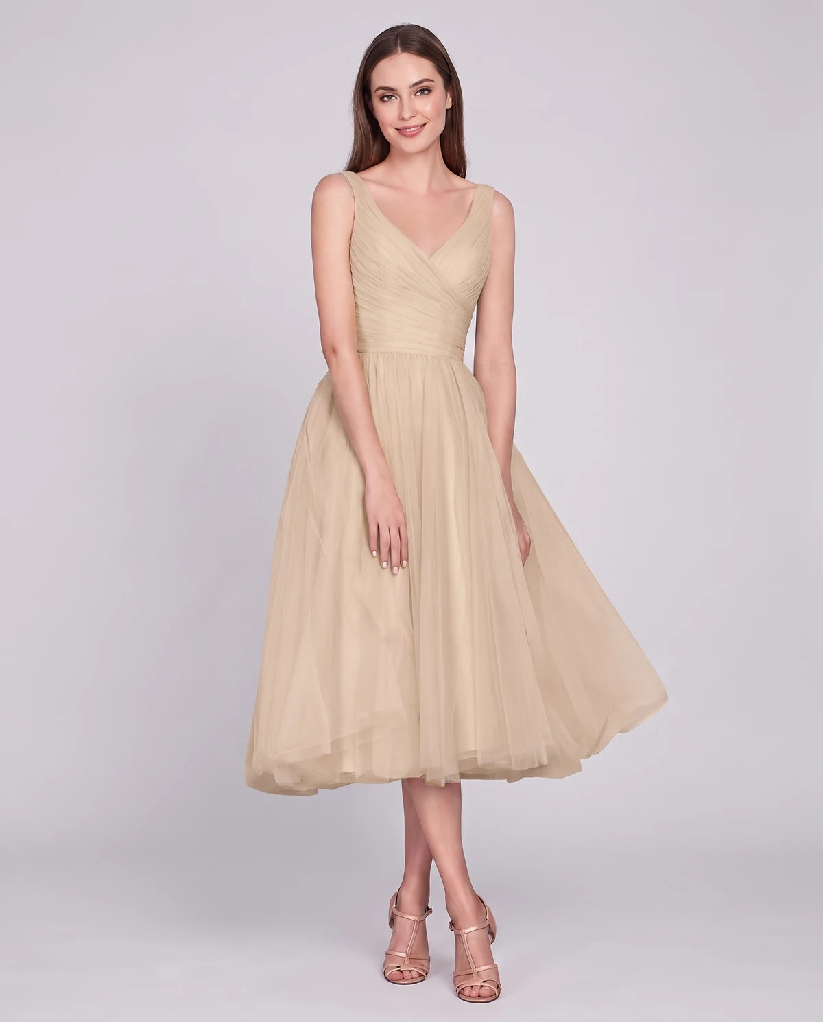 Majorelle Midi Dresses — Nude
