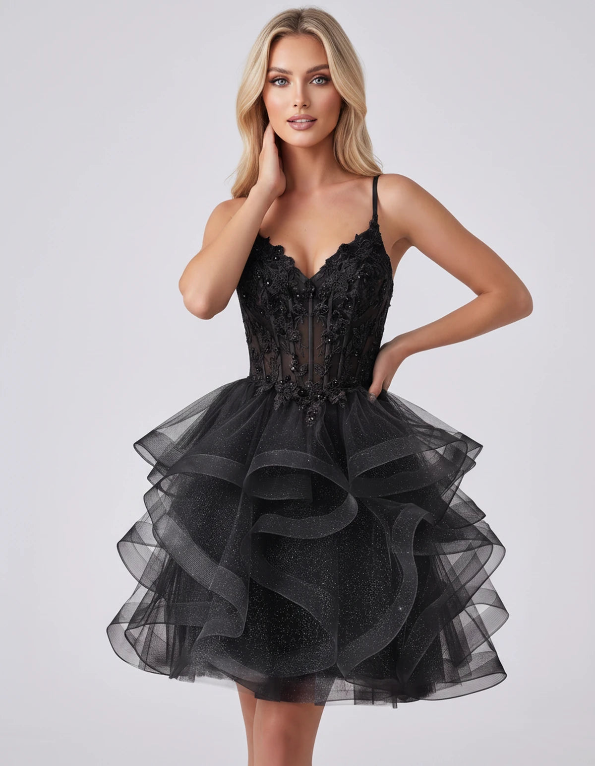 Mandarine Mini Dress — Black | SKU: SD-29526-black-2,SD-29526-black-4,SD-29526-black-6,SD-29526-black-8,SD-29526-black-10,SD-29526-black-12,SD-29526-black-14,SD-29526-black-14W,SD-29526-black-16,SD-29526-black-16W,SD-29526-black-18W,SD-29526-black-20W