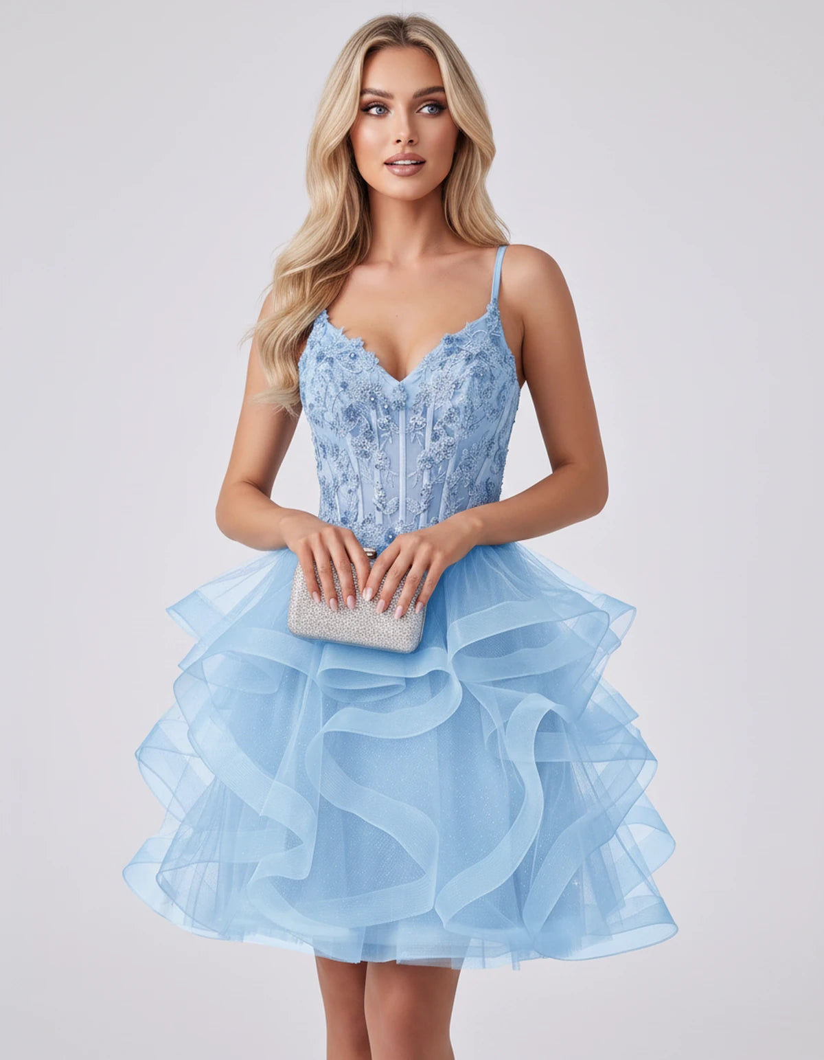 Mandarine Mini Dress — Light Blue | SKU: SD-29526-lightblue-2,SD-29526-lightblue-4,SD-29526-lightblue-6,SD-29526-lightblue-8,SD-29526-lightblue-10,SD-29526-lightblue-12,SD-29526-lightblue-14,SD-29526-lightblue-14W,SD-29526-lightblue-16,SD-29526-lightblue-16W,SD-29526-lightblue-18W,SD-29526-lightblue-20W