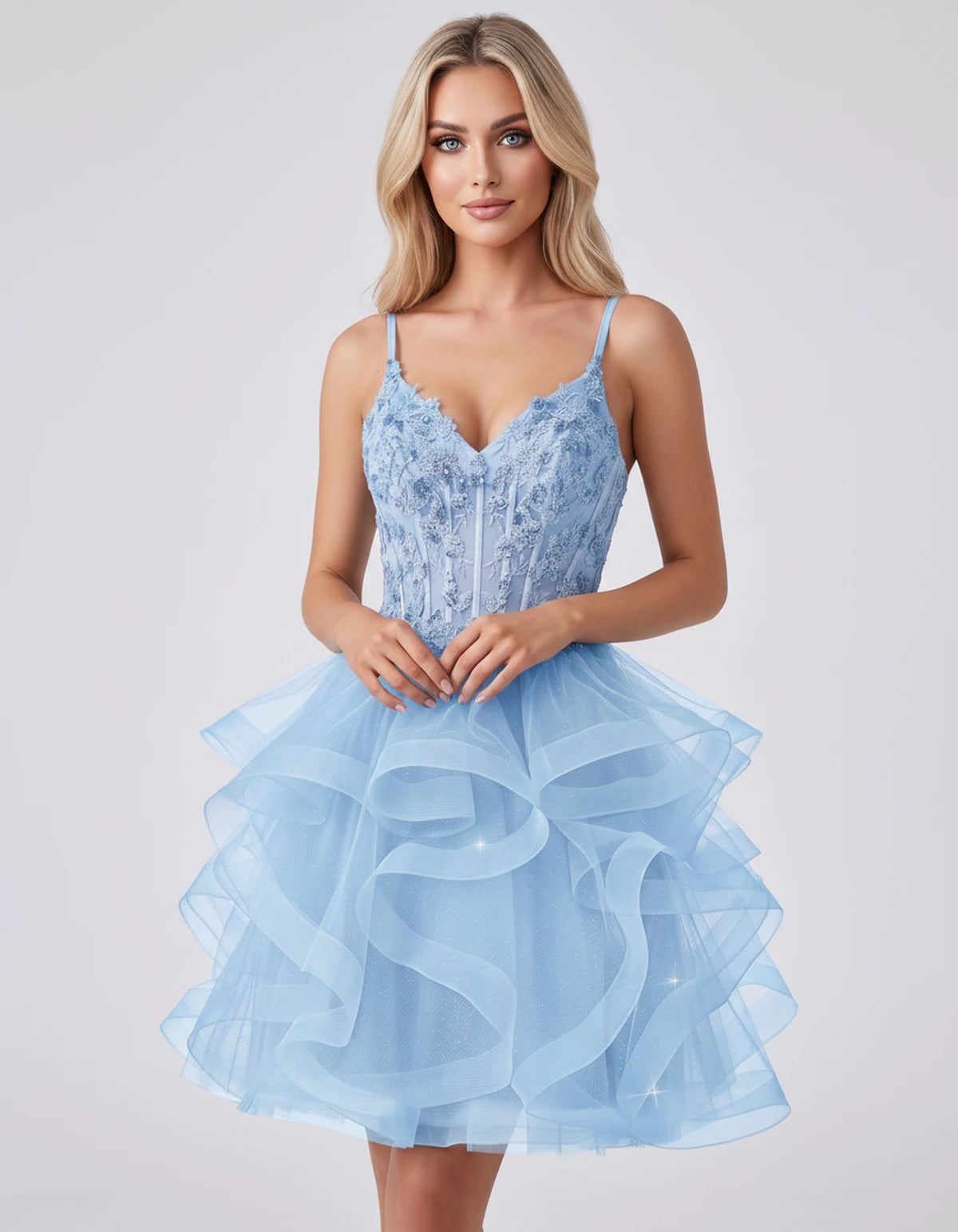 Mandarine Mini Dress — Light Blue | SKU: SD-29526-lightblue-2,SD-29526-lightblue-4,SD-29526-lightblue-6,SD-29526-lightblue-8,SD-29526-lightblue-10,SD-29526-lightblue-12,SD-29526-lightblue-14,SD-29526-lightblue-14W,SD-29526-lightblue-16,SD-29526-lightblue-16W,SD-29526-lightblue-18W,SD-29526-lightblue-20W