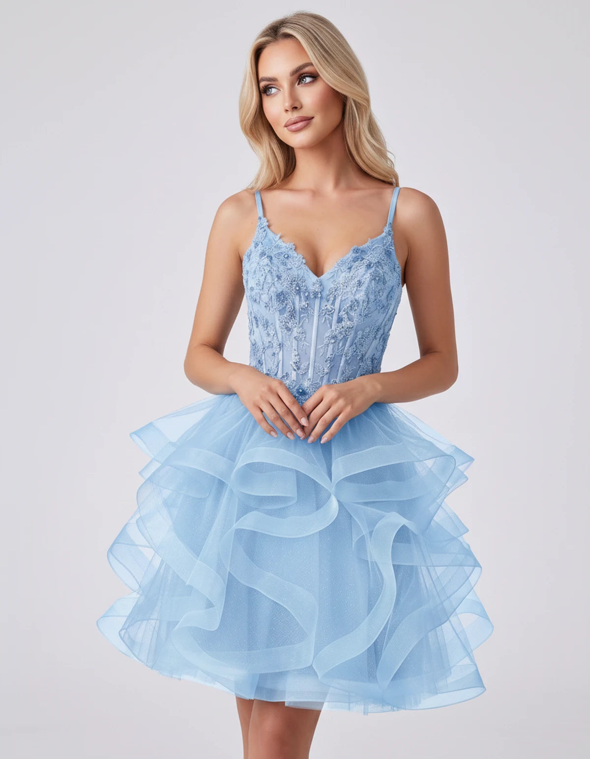 Mandarine Mini Dress — Light Blue | SKU: SD-29526-lightblue-2,SD-29526-lightblue-4,SD-29526-lightblue-6,SD-29526-lightblue-8,SD-29526-lightblue-10,SD-29526-lightblue-12,SD-29526-lightblue-14,SD-29526-lightblue-14W,SD-29526-lightblue-16,SD-29526-lightblue-16W,SD-29526-lightblue-18W,SD-29526-lightblue-20W