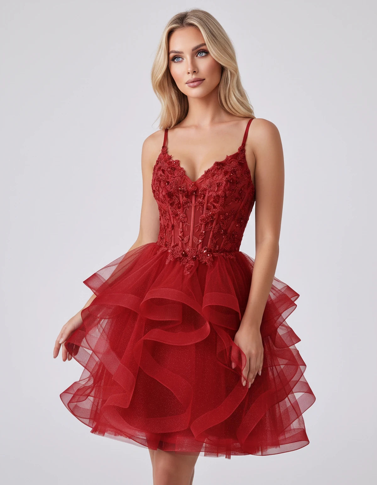 Mandarine Mini Dress — Red | SKU: SD-29526-red-2,SD-29526-red-4,SD-29526-red-6,SD-29526-red-8,SD-29526-red-10,SD-29526-red-12,SD-29526-red-14,SD-29526-red-14W,SD-29526-red-16,SD-29526-red-16W,SD-29526-red-18W,SD-29526-red-20W
