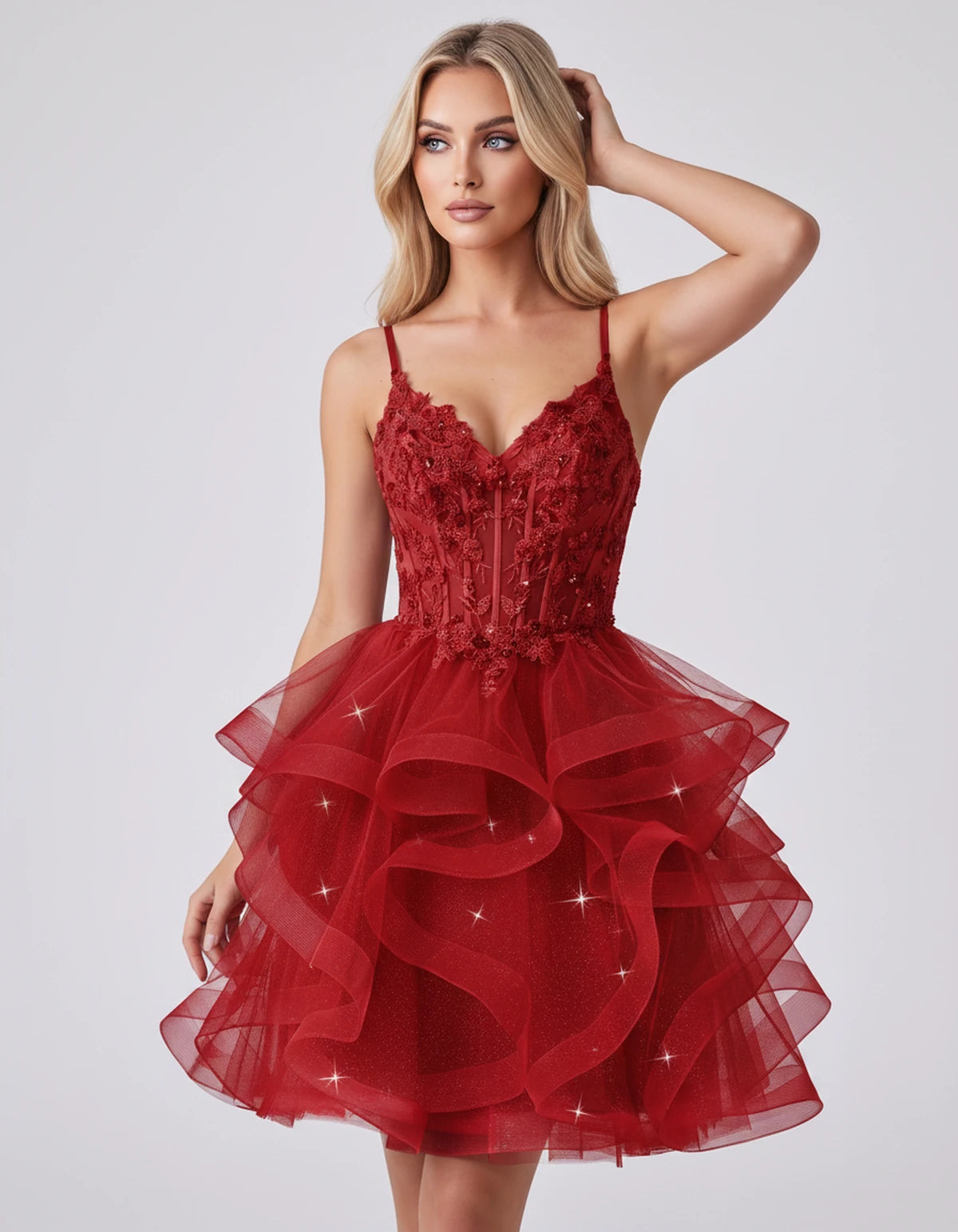 Mandarine Mini Dress — Red | SKU: SD-29526-red-2,SD-29526-red-4,SD-29526-red-6,SD-29526-red-8,SD-29526-red-10,SD-29526-red-12,SD-29526-red-14,SD-29526-red-14W,SD-29526-red-16,SD-29526-red-16W,SD-29526-red-18W,SD-29526-red-20W