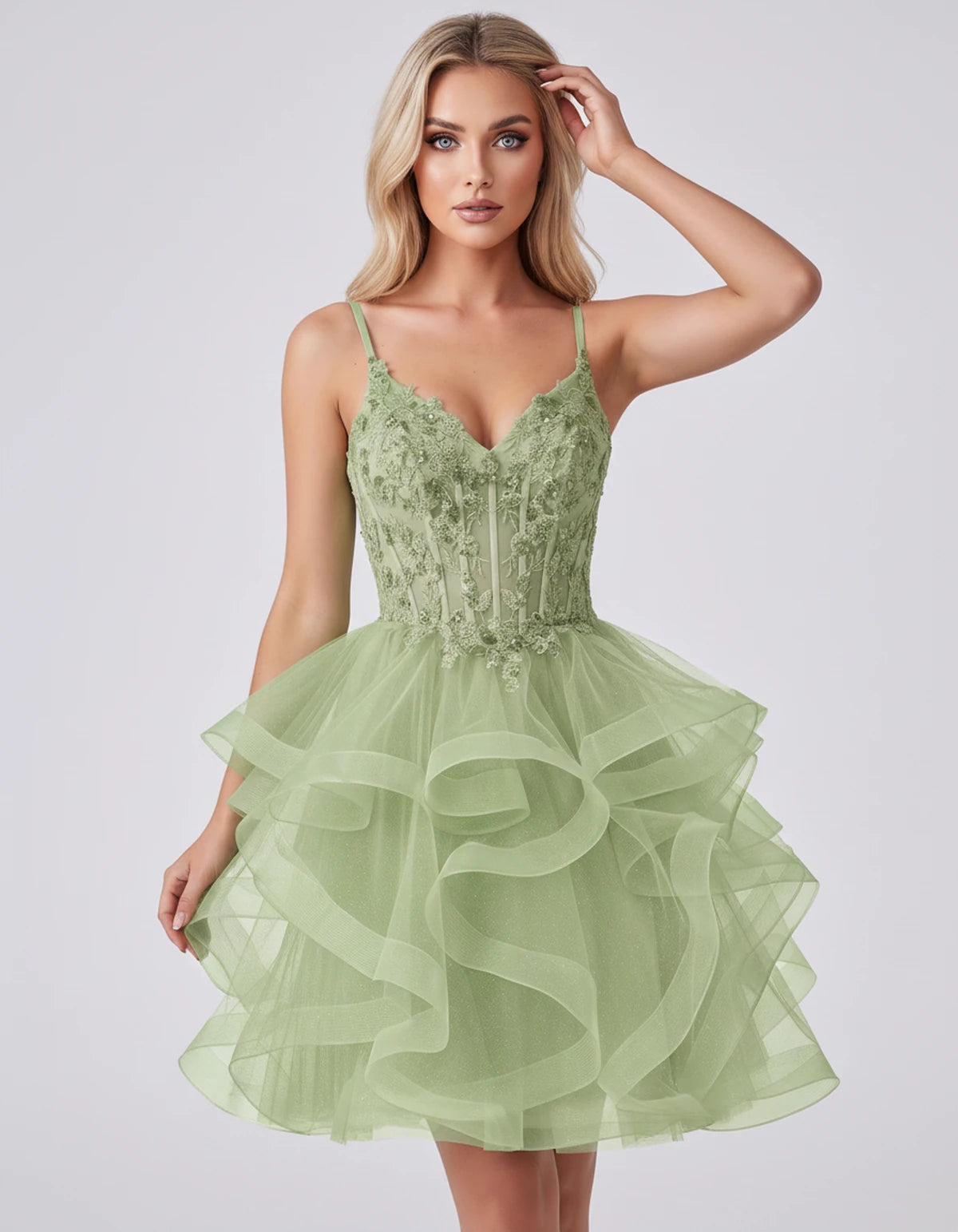 Mandarine Mini Dress — Sage | SKU: SD-29526-sage-2,SD-29526-sage-4,SD-29526-sage-6,SD-29526-sage-8,SD-29526-sage-10,SD-29526-sage-12,SD-29526-sage-14,SD-29526-sage-14W,SD-29526-sage-16,SD-29526-sage-16W,SD-29526-sage-18W,SD-29526-sage-20W