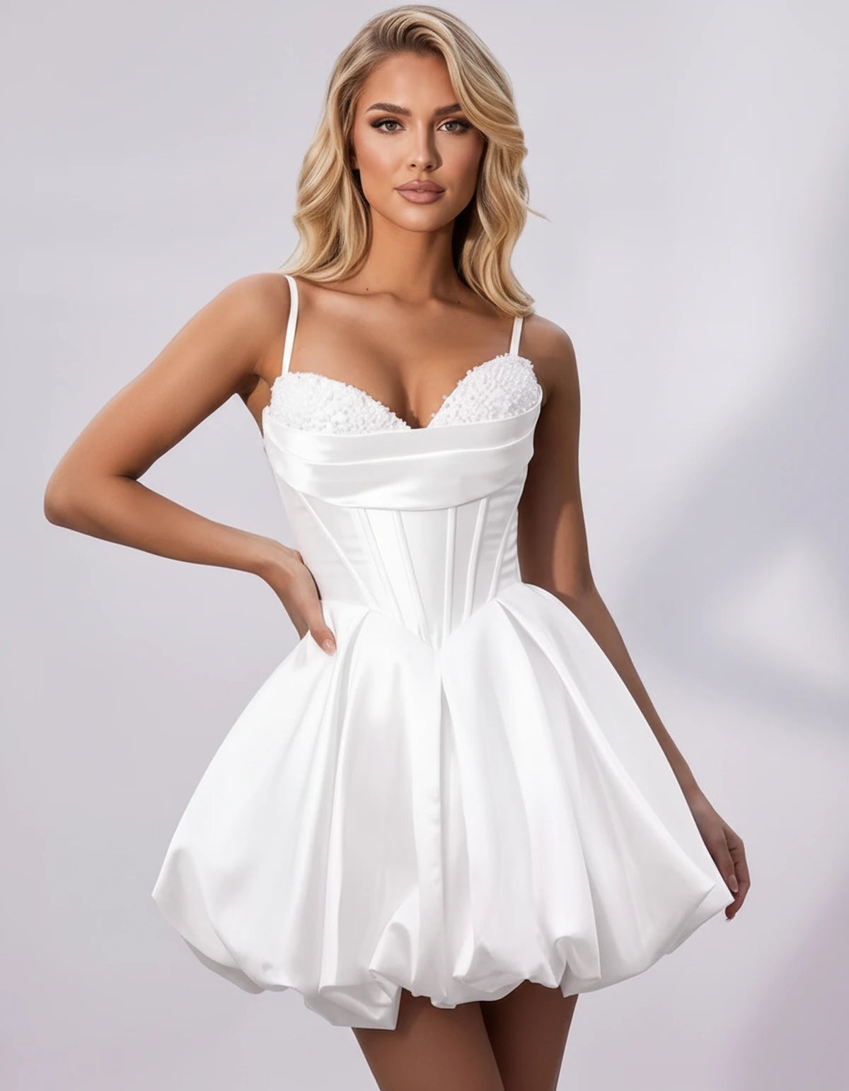 Marceline Mini Dress — White | SKU: SD-50451-white-2,SD-50451-white-4,SD-50451-white-6,SD-50451-white-8,SD-50451-white-10,SD-50451-white-12,SD-50451-white-14,SD-50451-white-16,SD-50451-white-16W,SD-50451-white-18W,SD-50451-white-20W,SD-50451-white-22W