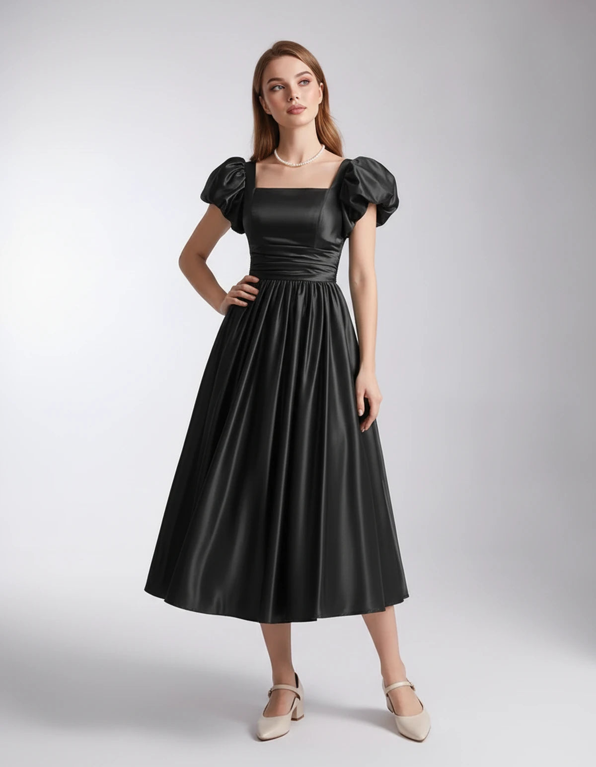 Marisol Midi Dresses — Black | SKU: SD-80159-black-2,SD-80159-black-4,SD-80159-black-6,SD-80159-black-8,SD-80159-black-10,SD-80159-black-12,SD-80159-black-14,SD-80159-black-16,SD-80159-black-16W,SD-80159-black-18W,SD-80159-black-20W,SD-80159-black-22W