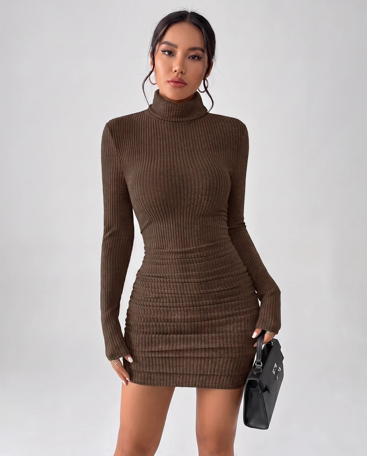 Marseille Mini Dress — Dark Brown | SKU: SD-82932-darkbrown-XS,SD-82932-darkbrown-S,SD-82932-darkbrown-M,SD-82932-darkbrown-L,SD-82932-darkbrown-XL,SD-82932-darkbrown-2XL