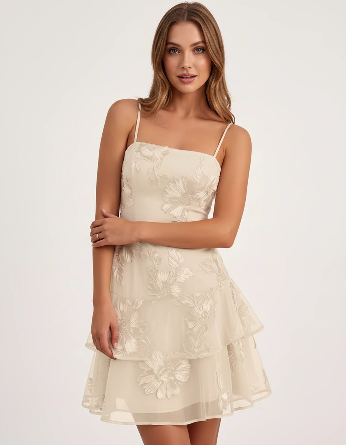 Maylis Mini Dress — Champagne | SKU: SD-90590-champagne-2,SD-90590-champagne-4,SD-90590-champagne-6,SD-90590-champagne-8,SD-90590-champagne-10,SD-90590-champagne-12,SD-90590-champagne-14,SD-90590-champagne-16,SD-90590-champagne-16W,SD-90590-champagne-18,SD-90590-champagne-18W,SD-90590-champagne-20W
