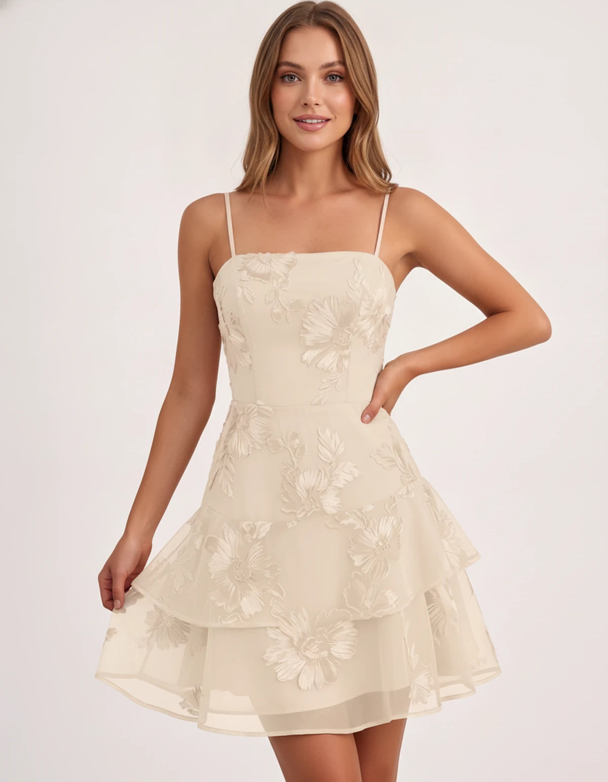 Maylis Mini Dress — Champagne | SKU: SD-90590-champagne-2,SD-90590-champagne-4,SD-90590-champagne-6,SD-90590-champagne-8,SD-90590-champagne-10,SD-90590-champagne-12,SD-90590-champagne-14,SD-90590-champagne-16,SD-90590-champagne-16W,SD-90590-champagne-18,SD-90590-champagne-18W,SD-90590-champagne-20W