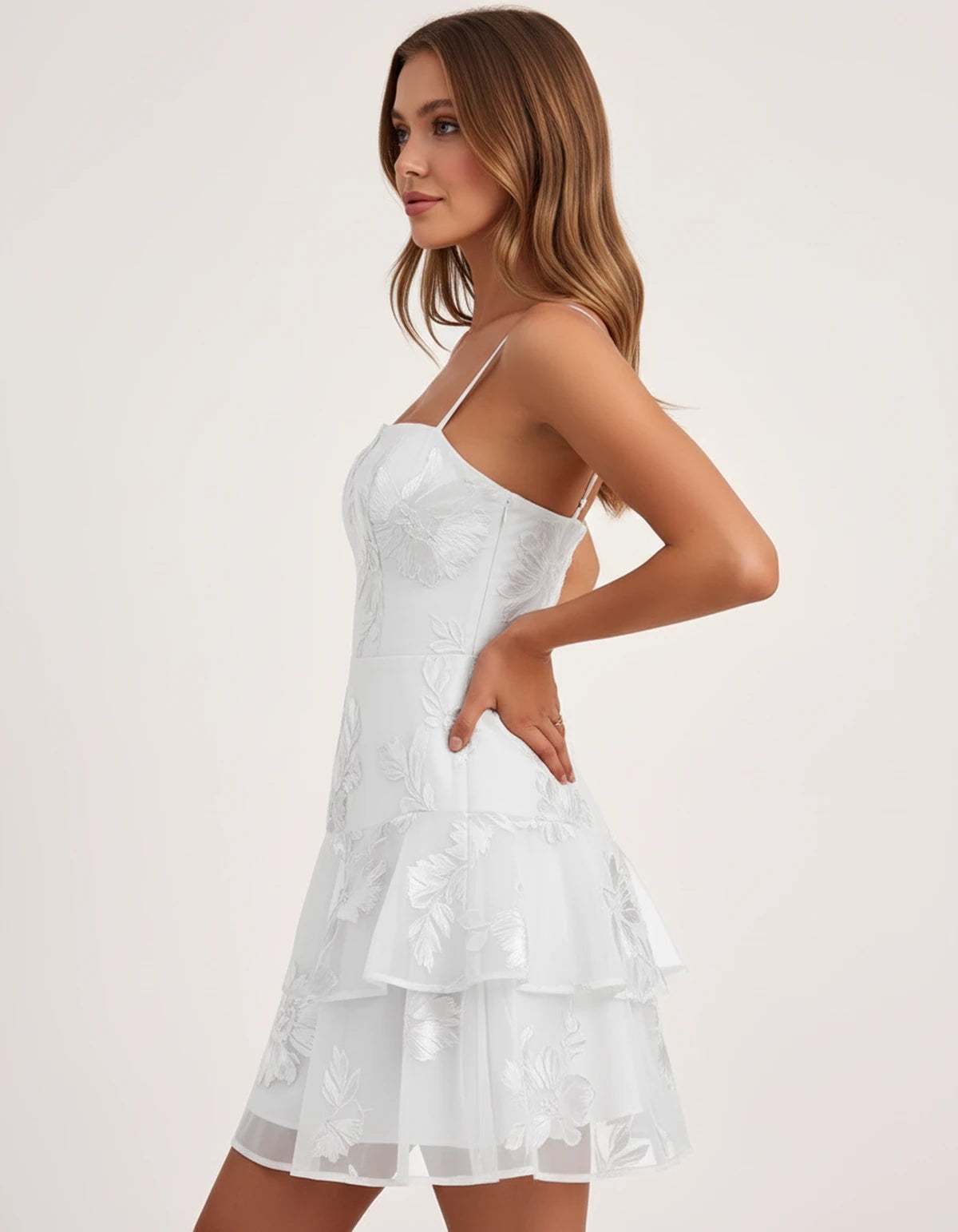 Maylis Mini Dress — White | SKU: SD-90590-white-2,SD-90590-white-4,SD-90590-white-6,SD-90590-white-8,SD-90590-white-10,SD-90590-white-12,SD-90590-white-14,SD-90590-white-16,SD-90590-white-16W,SD-90590-white-18,SD-90590-white-18W,SD-90590-white-20W