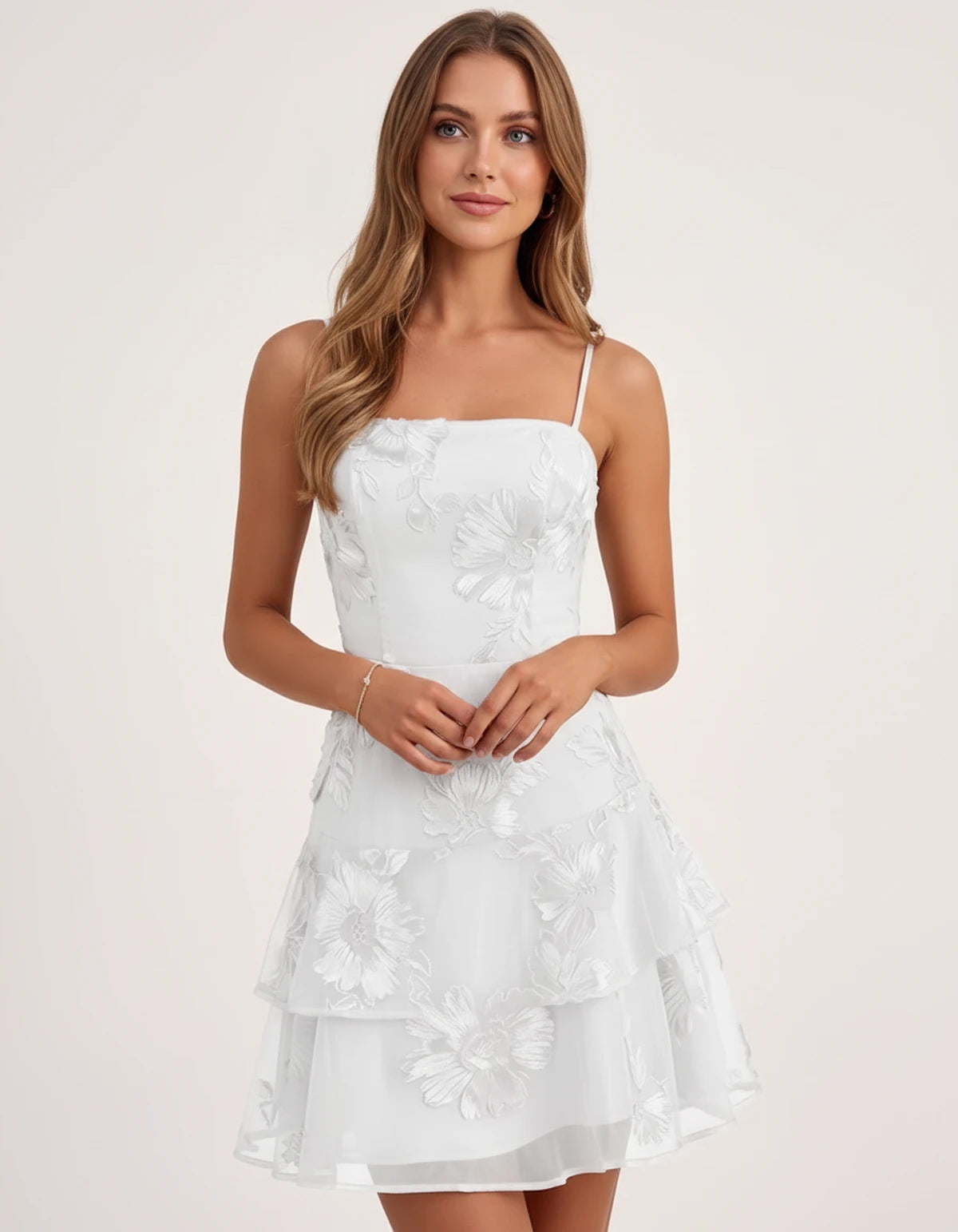 Maylis Mini Dress — White | SKU: SD-90590-white-2,SD-90590-white-4,SD-90590-white-6,SD-90590-white-8,SD-90590-white-10,SD-90590-white-12,SD-90590-white-14,SD-90590-white-16,SD-90590-white-16W,SD-90590-white-18,SD-90590-white-18W,SD-90590-white-20W