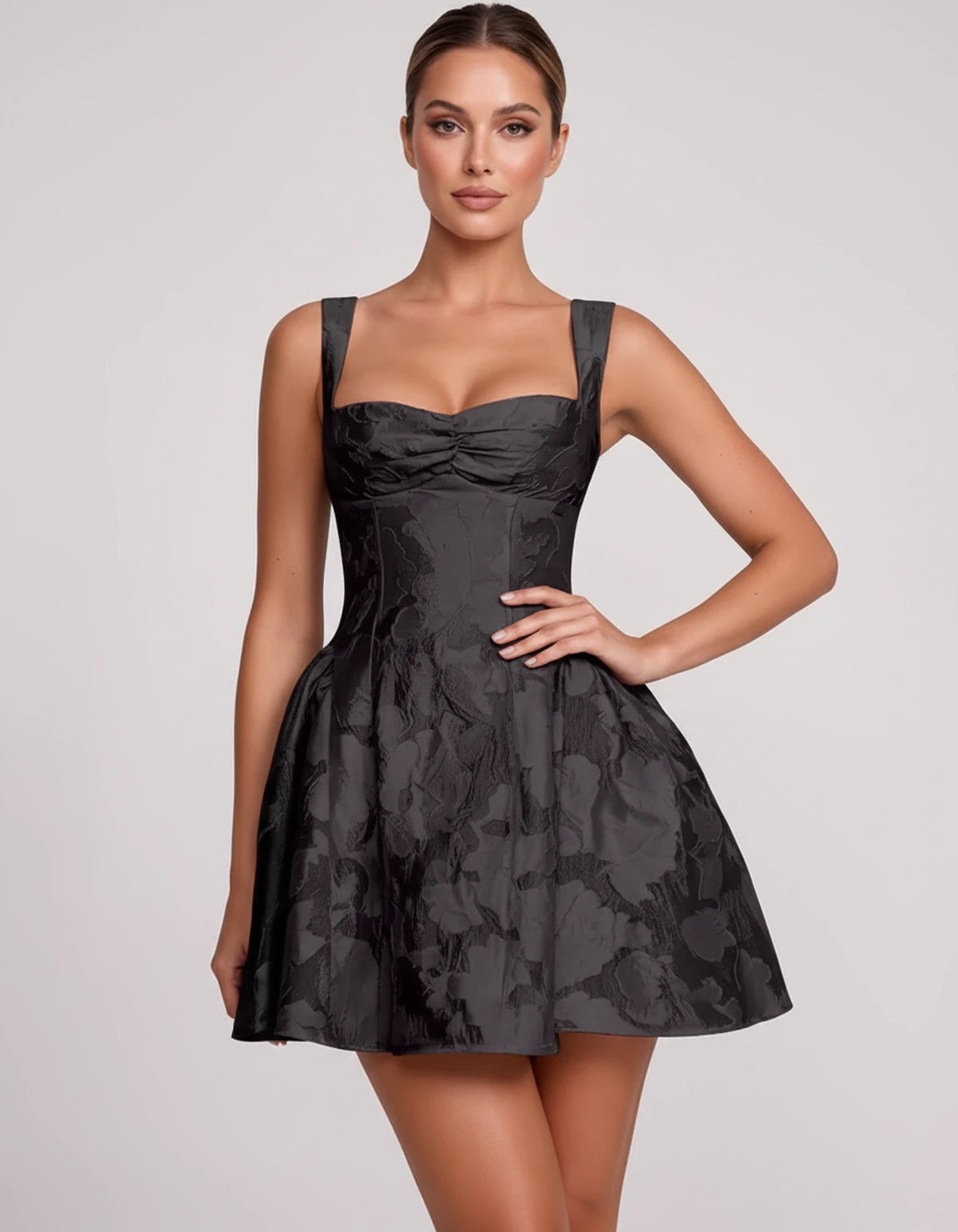 Melantha Mini Dress — Black | SKU: SD-13166-black-2,SD-13166-black-4,SD-13166-black-6,SD-13166-black-8,SD-13166-black-10,SD-13166-black-12,SD-13166-black-14,SD-13166-black-16,SD-13166-black-16W,SD-13166-black-18W,SD-13166-black-20W,SD-13166-black-22W