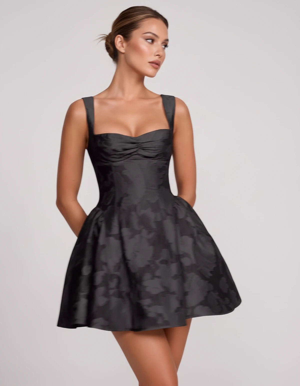 Melantha Mini Dress — Black | SKU: SD-13166-black-2,SD-13166-black-4,SD-13166-black-6,SD-13166-black-8,SD-13166-black-10,SD-13166-black-12,SD-13166-black-14,SD-13166-black-16,SD-13166-black-16W,SD-13166-black-18W,SD-13166-black-20W,SD-13166-black-22W