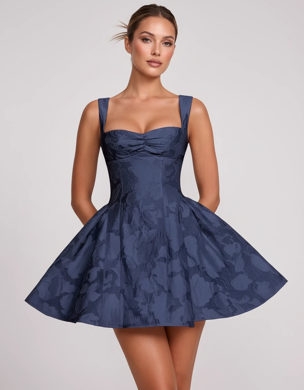 Melantha Mini Dress — Navy | SKU: SD-13166-navy-2,SD-13166-navy-4,SD-13166-navy-6,SD-13166-navy-8,SD-13166-navy-10,SD-13166-navy-12,SD-13166-navy-14,SD-13166-navy-16,SD-13166-navy-16W,SD-13166-navy-18W,SD-13166-navy-20W,SD-13166-navy-22W