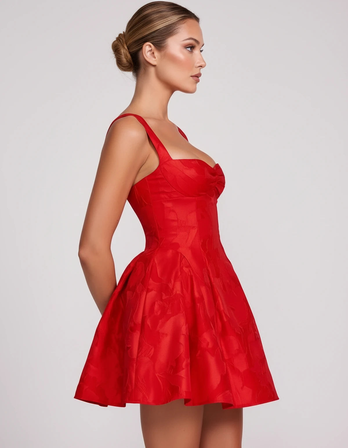 Melantha Mini Dress — Red | SKU: SD-13166-red-2,SD-13166-red-4,SD-13166-red-6,SD-13166-red-8,SD-13166-red-10,SD-13166-red-12,SD-13166-red-14,SD-13166-red-16,SD-13166-red-16W,SD-13166-red-18W,SD-13166-red-20W,SD-13166-red-22W