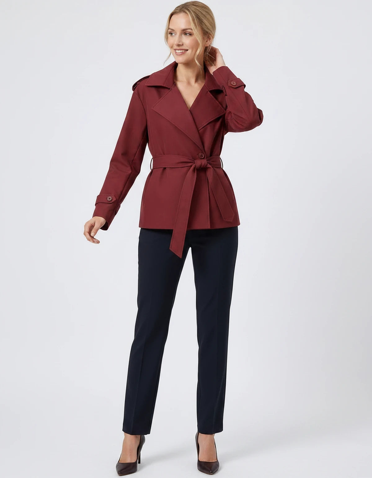 Melisande Coat — Short Burgundy | SKU: SD-77883-shortburgundy-XS,SD-77883-shortburgundy-S,SD-77883-shortburgundy-M,SD-77883-shortburgundy-L,SD-77883-shortburgundy-XL