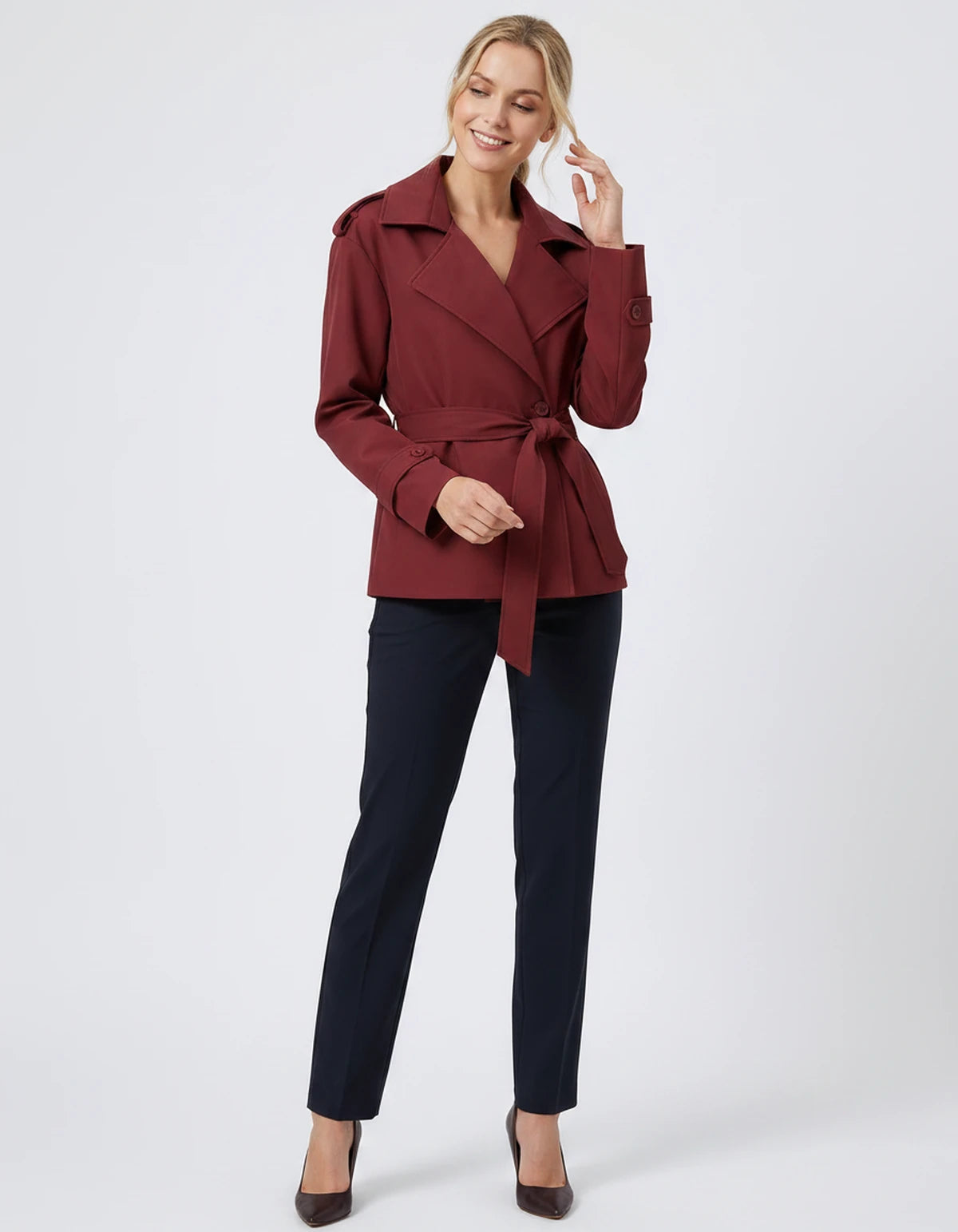 Melisande Coat — Short Burgundy | SKU: SD-77883-shortburgundy-XS,SD-77883-shortburgundy-S,SD-77883-shortburgundy-M,SD-77883-shortburgundy-L,SD-77883-shortburgundy-XL
