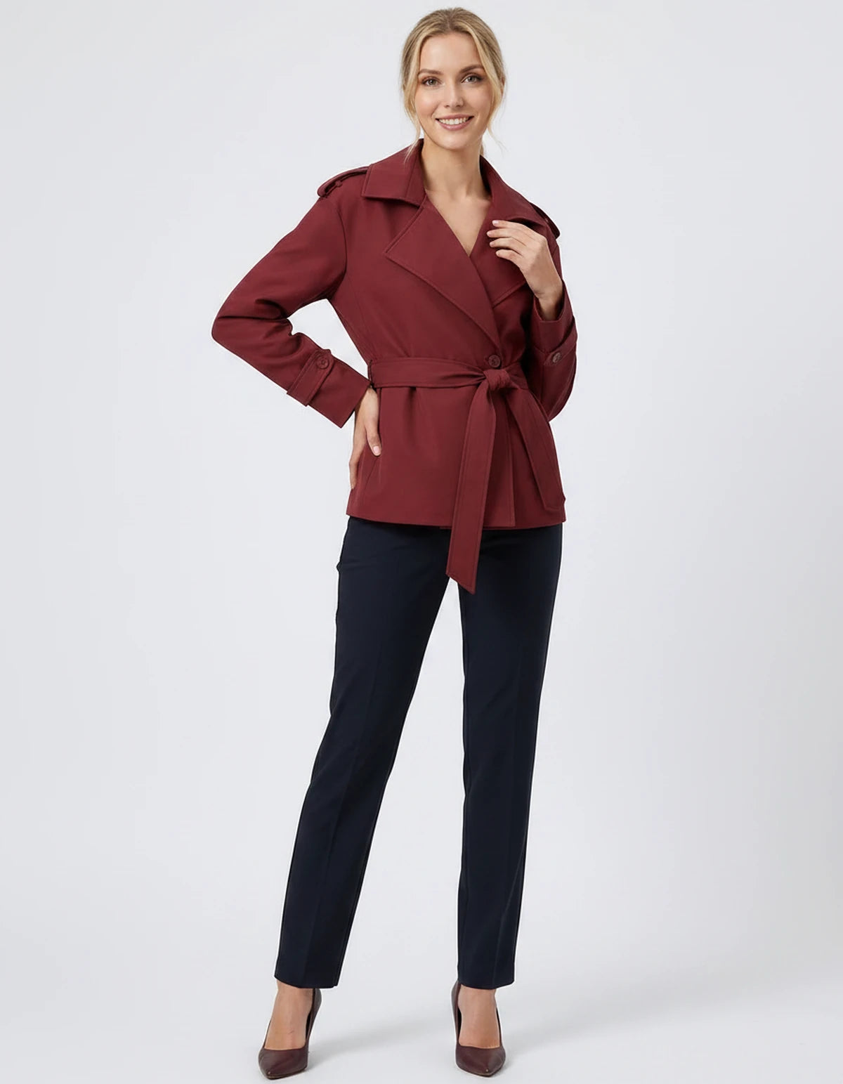 Melisande Coat — Short Burgundy | SKU: SD-77883-shortburgundy-XS,SD-77883-shortburgundy-S,SD-77883-shortburgundy-M,SD-77883-shortburgundy-L,SD-77883-shortburgundy-XL