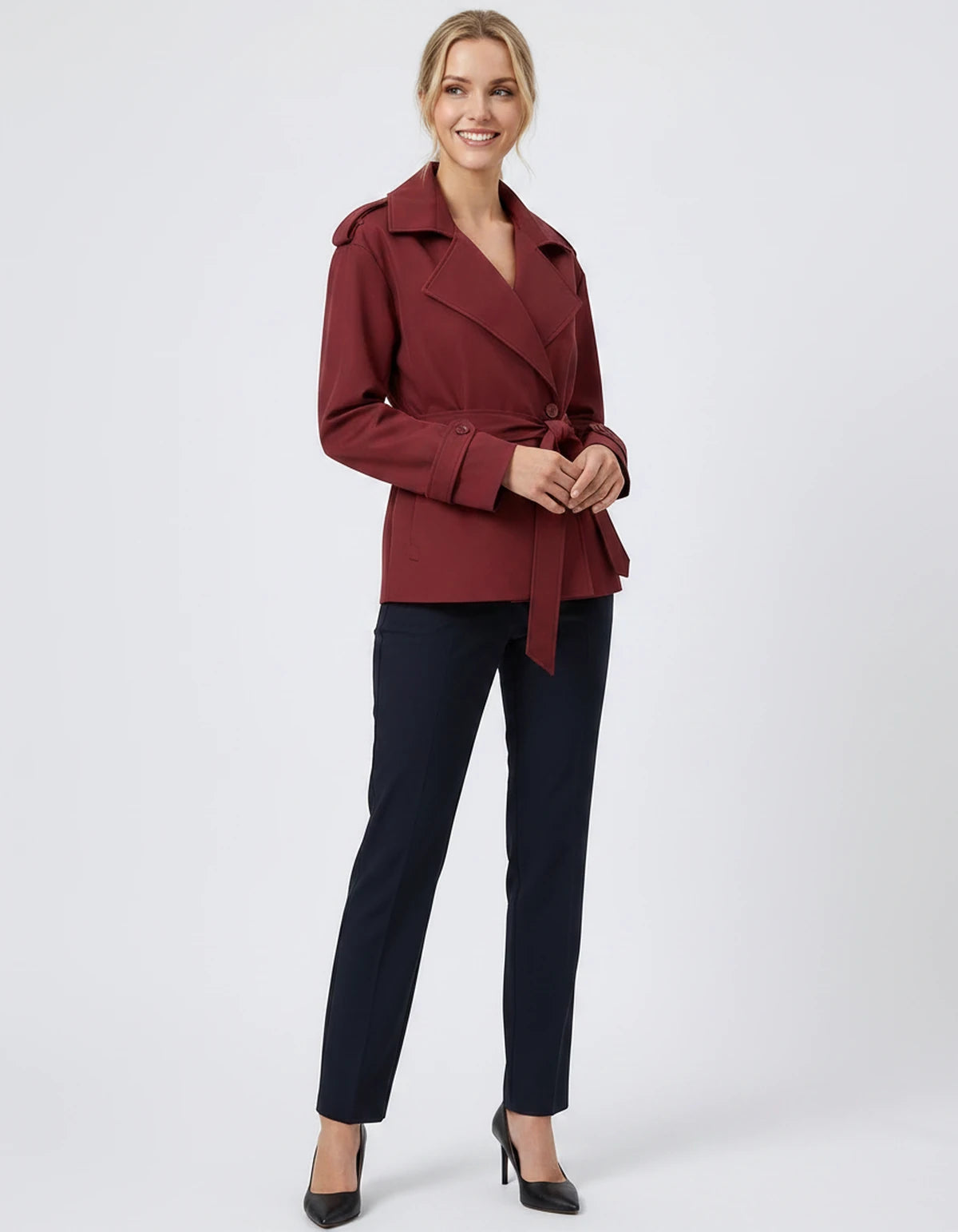 Melisande Coat — Short Burgundy | SKU: SD-77883-shortburgundy-XS,SD-77883-shortburgundy-S,SD-77883-shortburgundy-M,SD-77883-shortburgundy-L,SD-77883-shortburgundy-XL