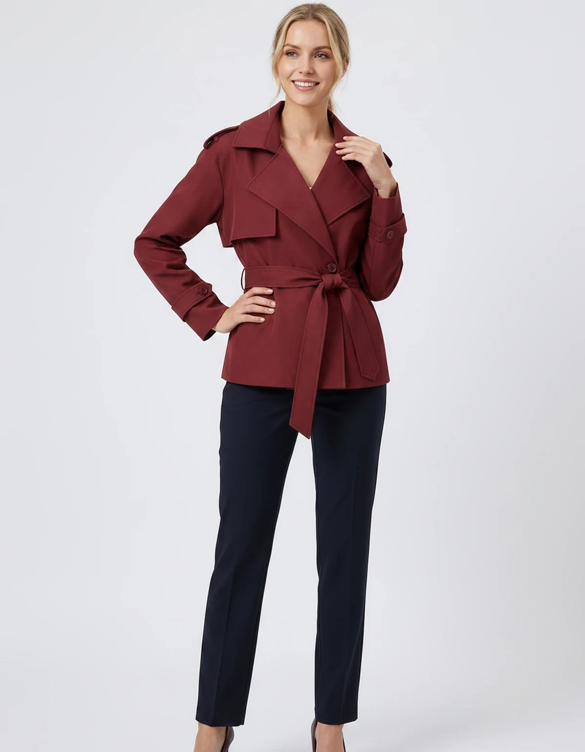Melisande Coat — Short Burgundy | SKU: SD-77883-shortburgundy-XS,SD-77883-shortburgundy-S,SD-77883-shortburgundy-M,SD-77883-shortburgundy-L,SD-77883-shortburgundy-XL