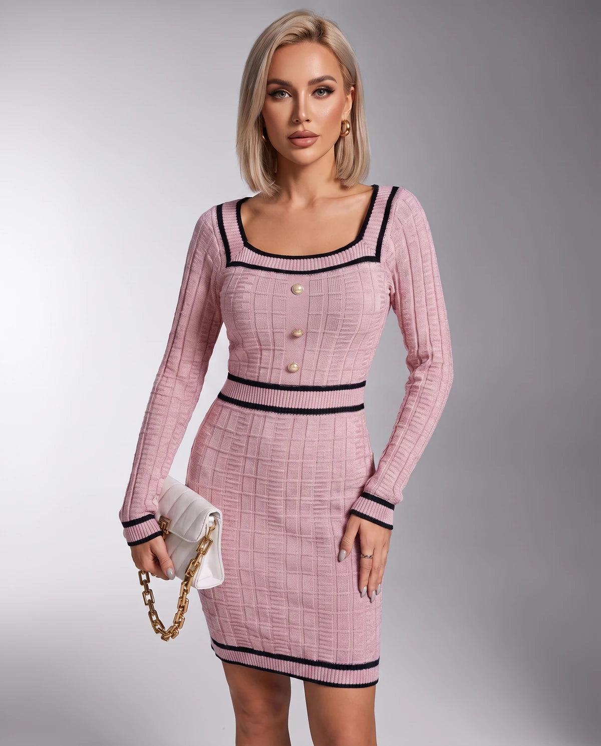 Meridian Mini Dress — Pink | SKU: SD-11216-pink-XS,SD-11216-pink-S,SD-11216-pink-M,SD-11216-pink-L,SD-11216-pink-XL