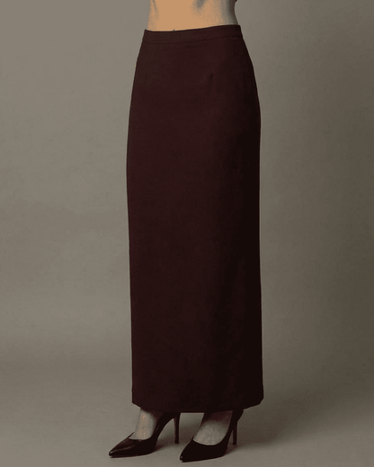 Merlot Maxi Skirt by SLIMONA, high-waisted straight silhouette with elegant slit for a refined look.