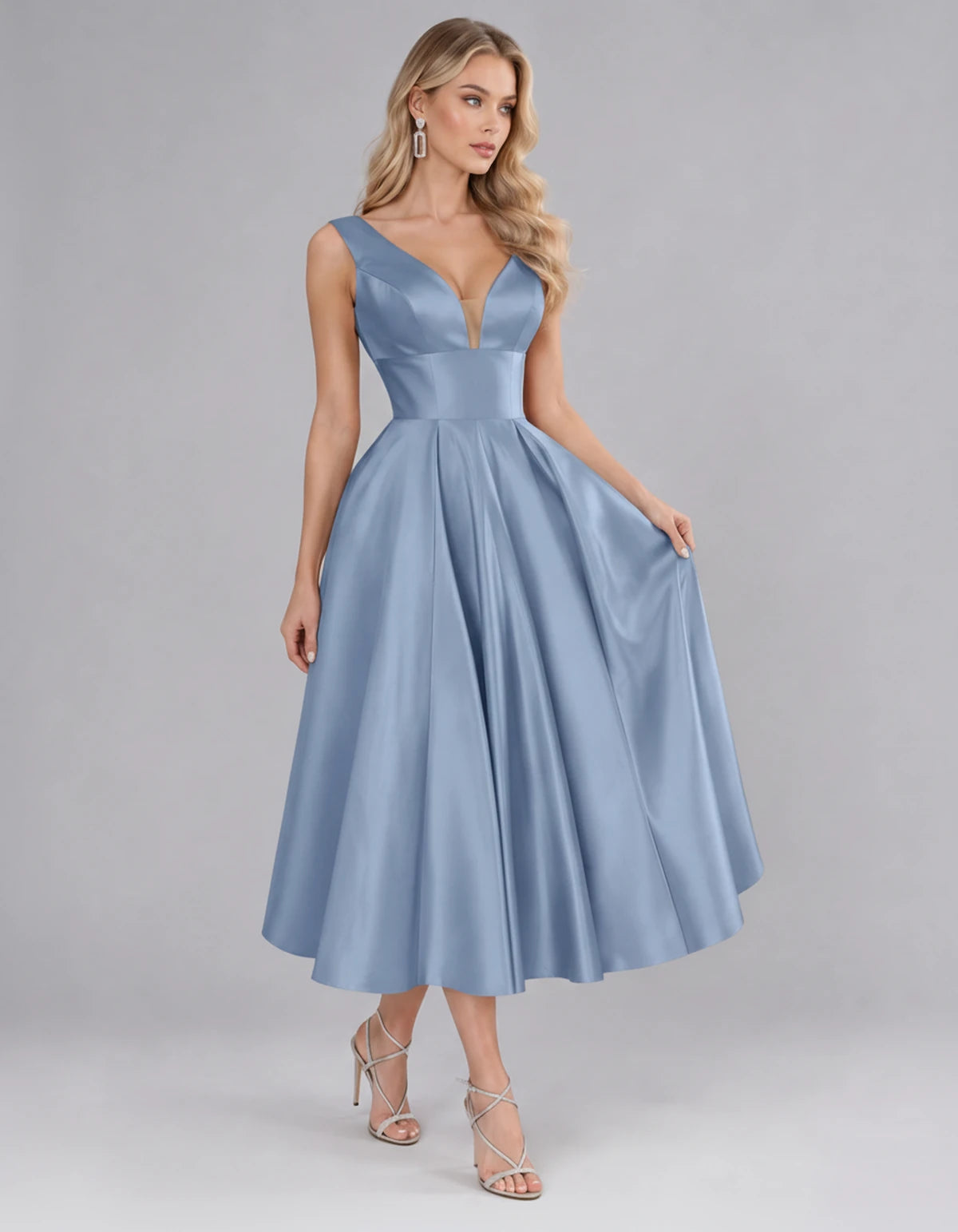 Montaigne Midi Dresses — Dusty Blue