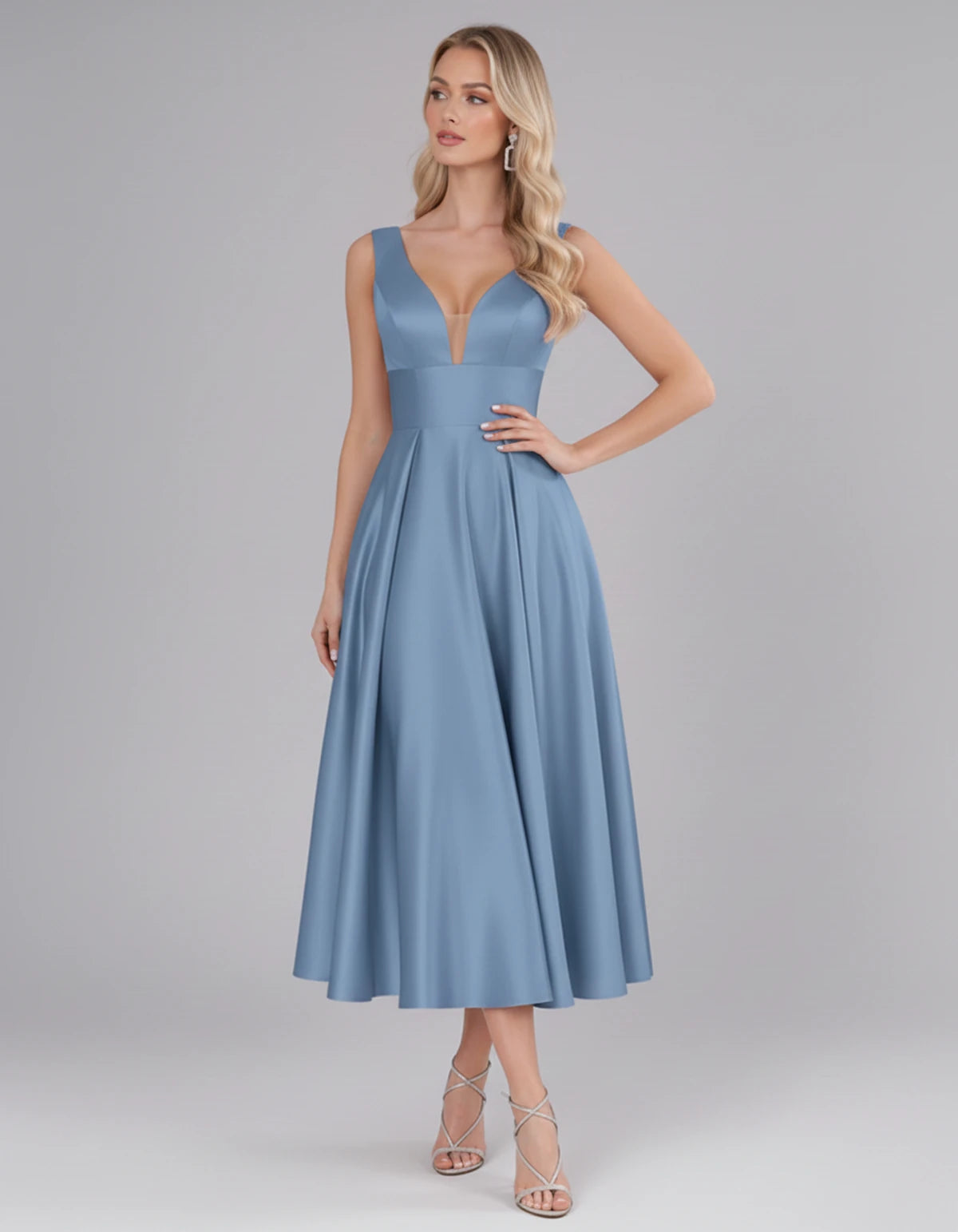Montaigne Midi Dresses — Dusty Blue | SKU: SD-07068-dustyblue-2,SD-07068-dustyblue-4,SD-07068-dustyblue-6,SD-07068-dustyblue-8,SD-07068-dustyblue-10,SD-07068-dustyblue-12,SD-07068-dustyblue-14,SD-07068-dustyblue-16,SD-07068-dustyblue-16W,SD-07068-dustyblue-18W