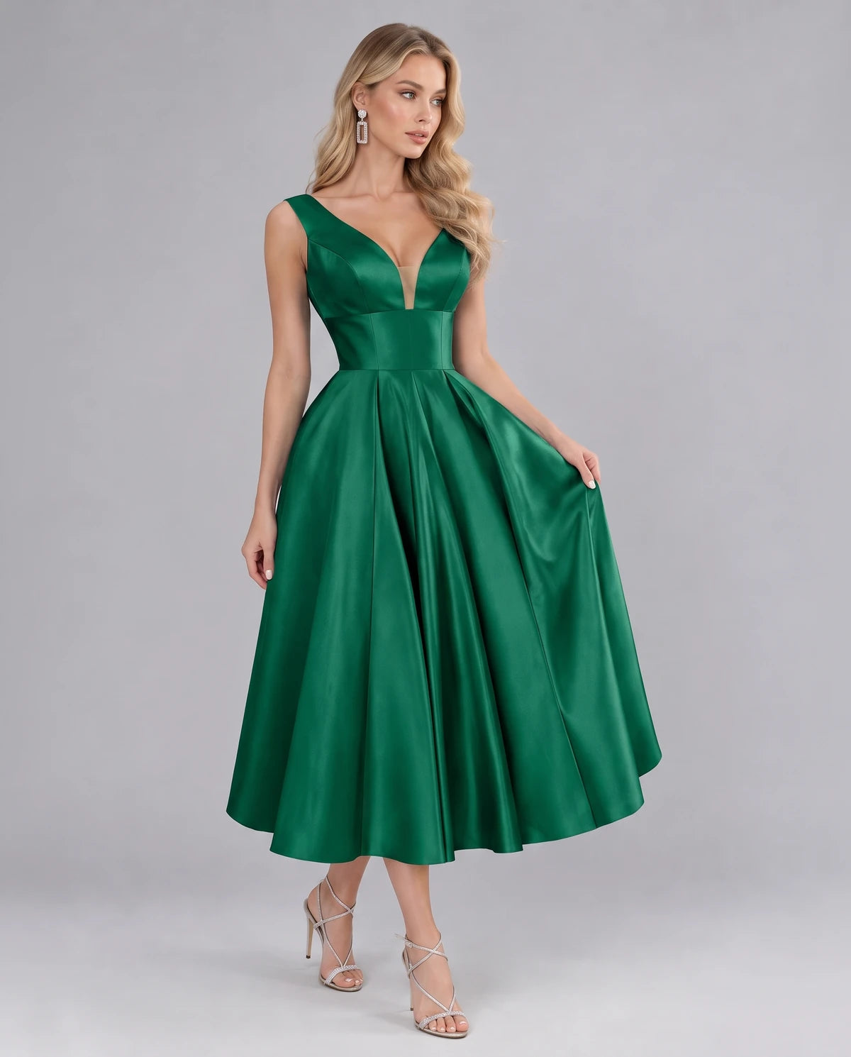 Montaigne Midi Dresses — Emerald Green