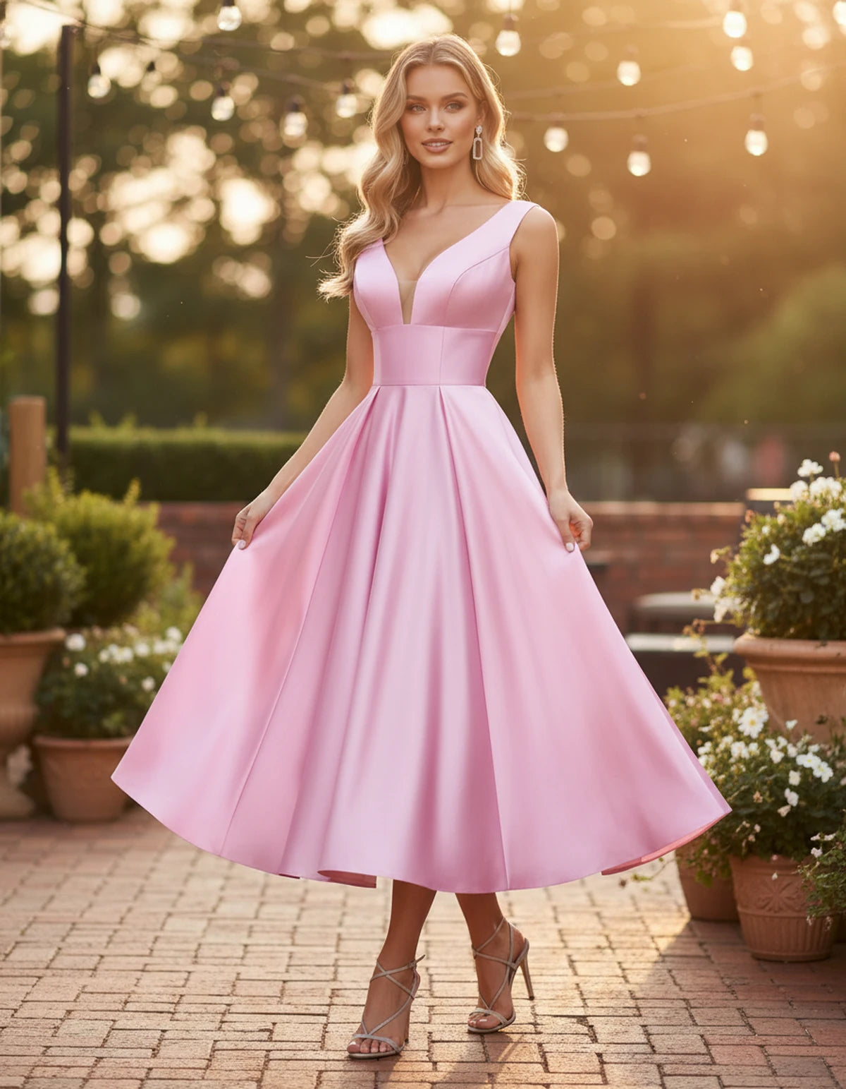 Montaigne Midi Dresses — Pink | SKU: SD-07068-pink-2,SD-07068-pink-4,SD-07068-pink-6,SD-07068-pink-8,SD-07068-pink-10,SD-07068-pink-12,SD-07068-pink-14,SD-07068-pink-16,SD-07068-pink-16W,SD-07068-pink-18W