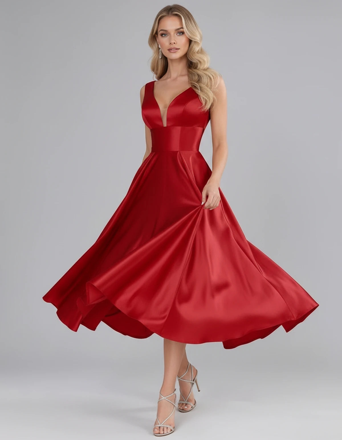 Montaigne Midi Dresses — Red | SKU: SD-07068-red-2,SD-07068-red-4,SD-07068-red-6,SD-07068-red-8,SD-07068-red-10,SD-07068-red-12,SD-07068-red-14,SD-07068-red-16,SD-07068-red-16W,SD-07068-red-18W