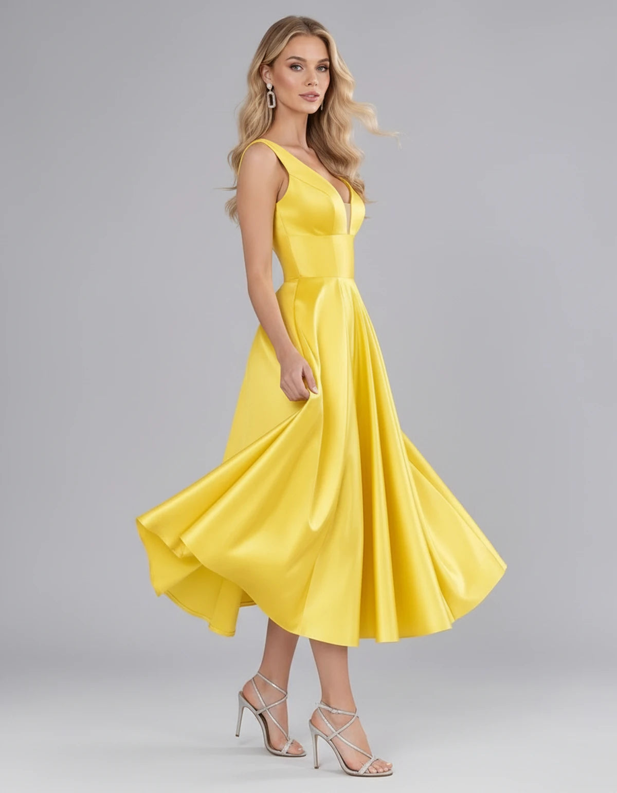 Montaigne Midi Dresses — Yellow | SKU: SD-07068-yellow-2,SD-07068-yellow-4,SD-07068-yellow-6,SD-07068-yellow-8,SD-07068-yellow-10,SD-07068-yellow-12,SD-07068-yellow-14,SD-07068-yellow-16,SD-07068-yellow-16W,SD-07068-yellow-18W