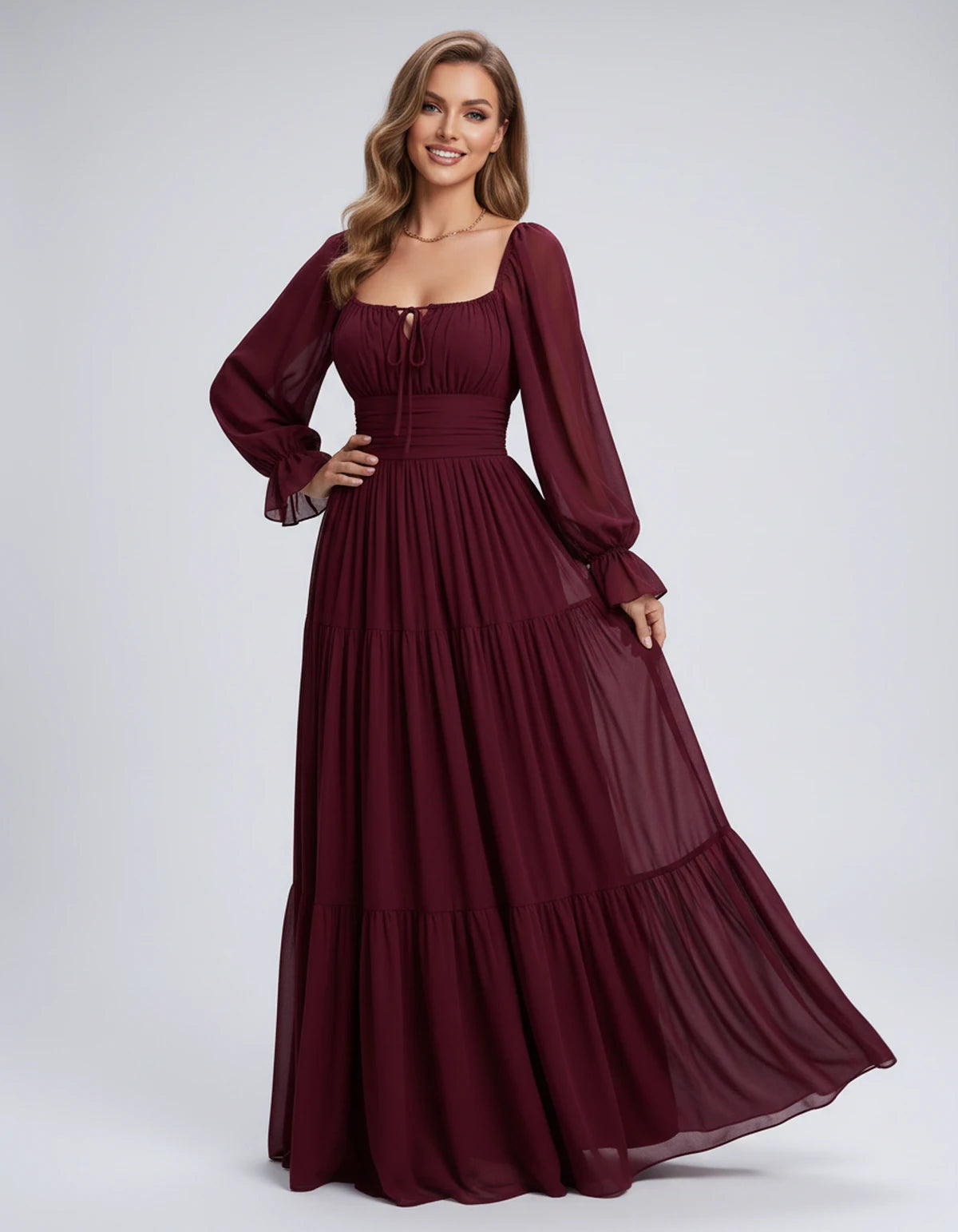 Morvenna Maxi Dress — Claret | SKU: SD-97018-claret-XS,SD-97018-claret-S,SD-97018-claret-M,SD-97018-claret-L,SD-97018-claret-XL,SD-97018-claret-2XL