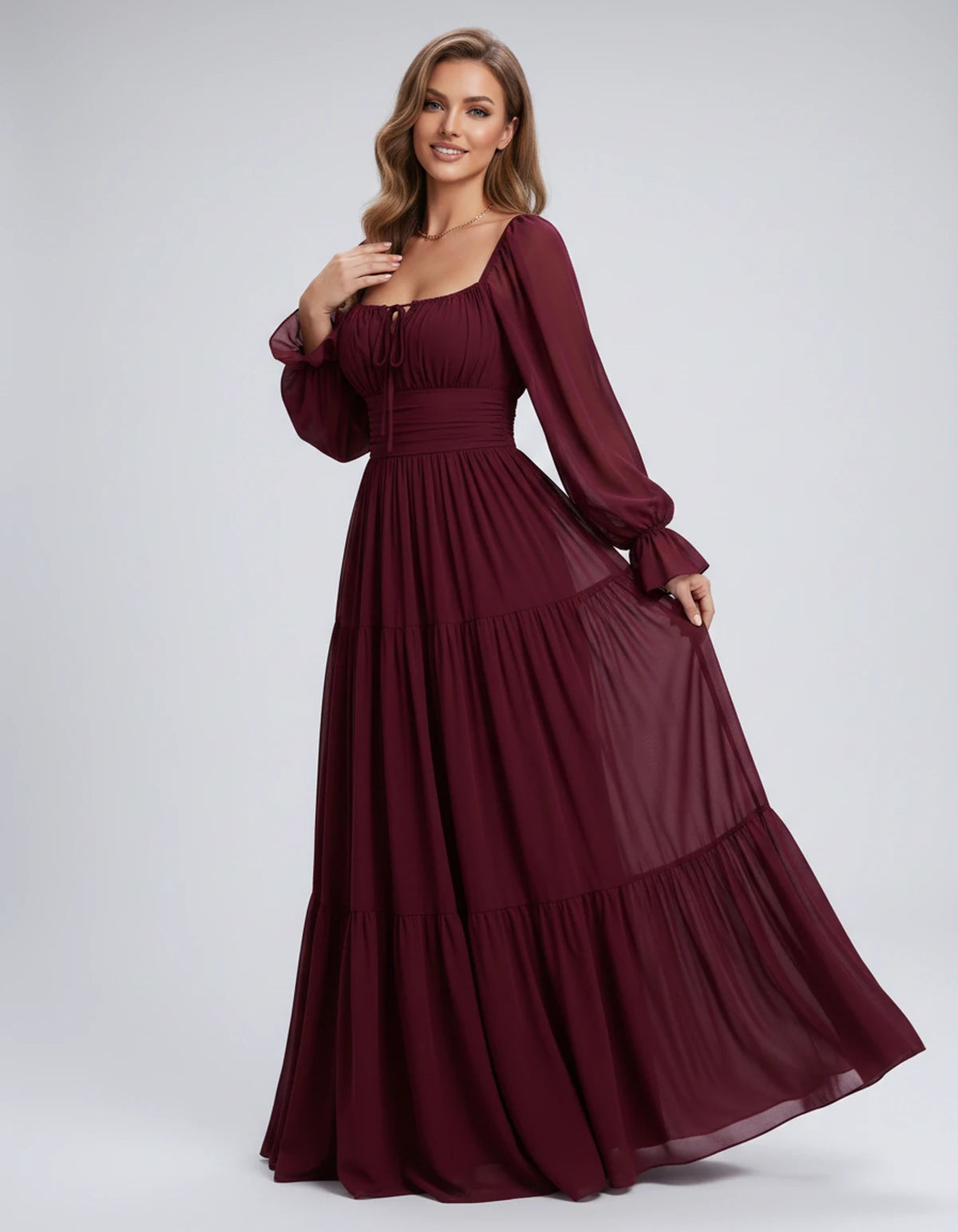 Morvenna Maxi Dress — Claret | SKU: SD-97018-claret-XS,SD-97018-claret-S,SD-97018-claret-M,SD-97018-claret-L,SD-97018-claret-XL,SD-97018-claret-2XL