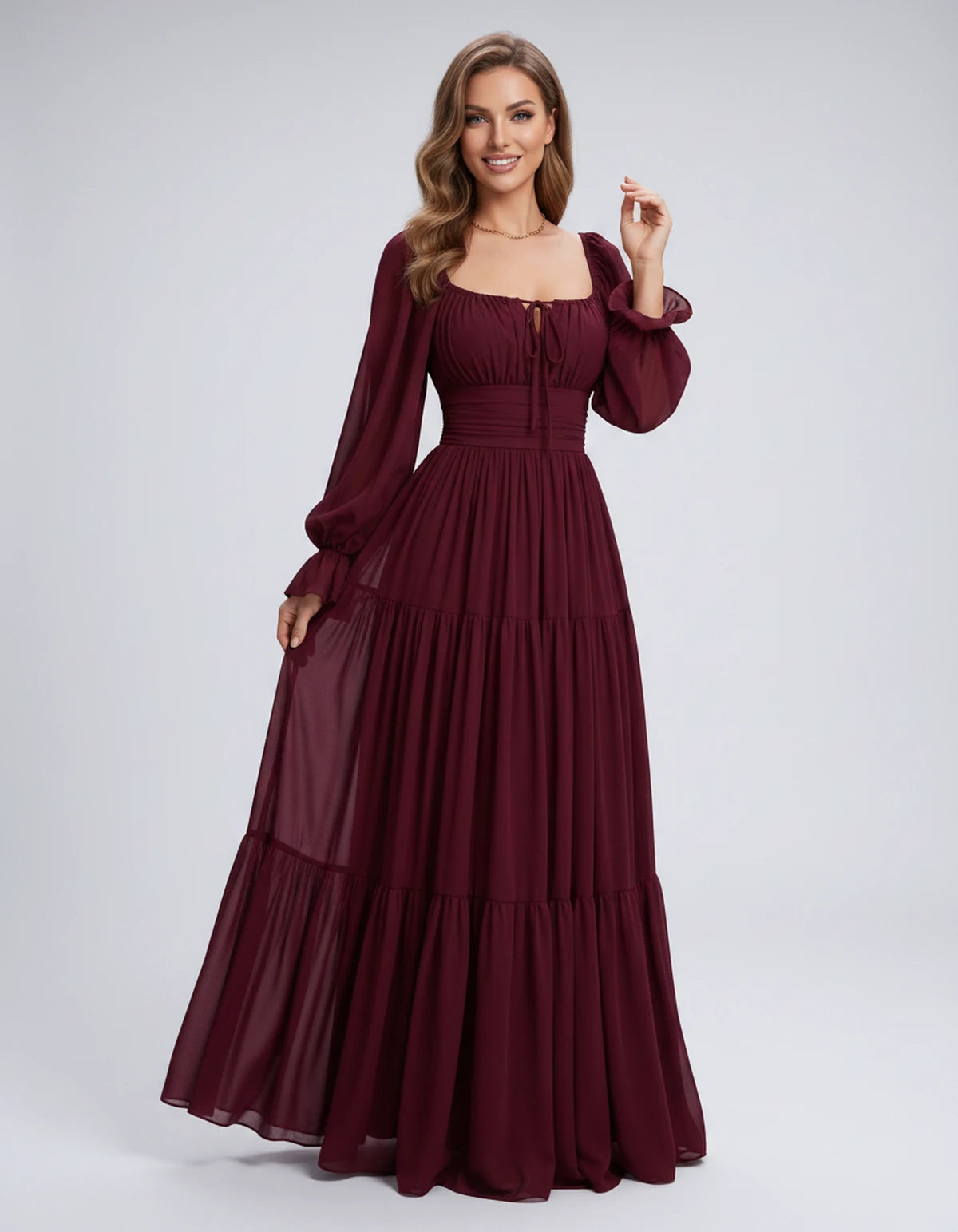 Morvenna Maxi Dress — Claret | SKU: SD-97018-claret-XS,SD-97018-claret-S,SD-97018-claret-M,SD-97018-claret-L,SD-97018-claret-XL,SD-97018-claret-2XL