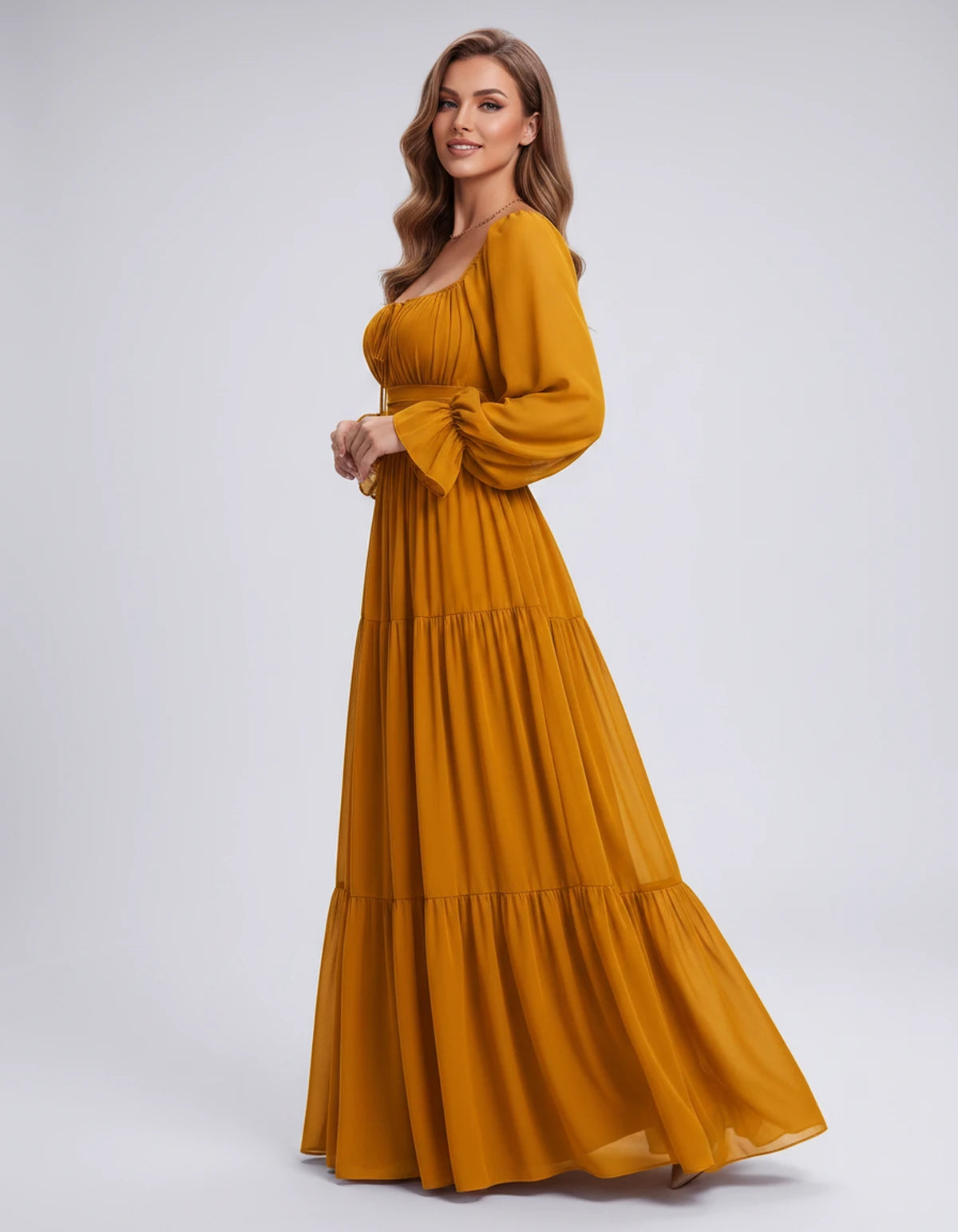 Morvenna Maxi Dress — Yellow | SKU: SD-97018-yellow-XS,SD-97018-yellow-S,SD-97018-yellow-M,SD-97018-yellow-L,SD-97018-yellow-XL,SD-97018-yellow-2XL