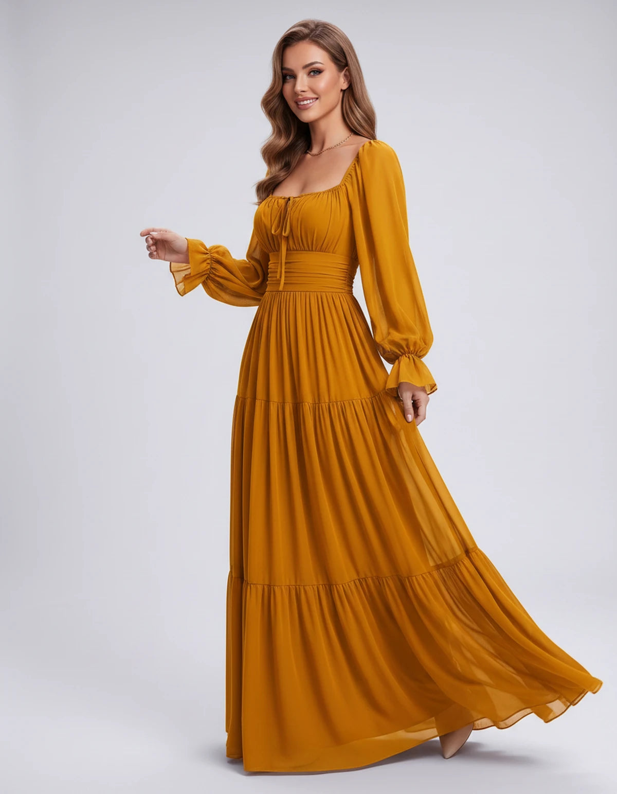 Morvenna Maxi Dress — Yellow | SKU: SD-97018-yellow-XS,SD-97018-yellow-S,SD-97018-yellow-M,SD-97018-yellow-L,SD-97018-yellow-XL,SD-97018-yellow-2XL